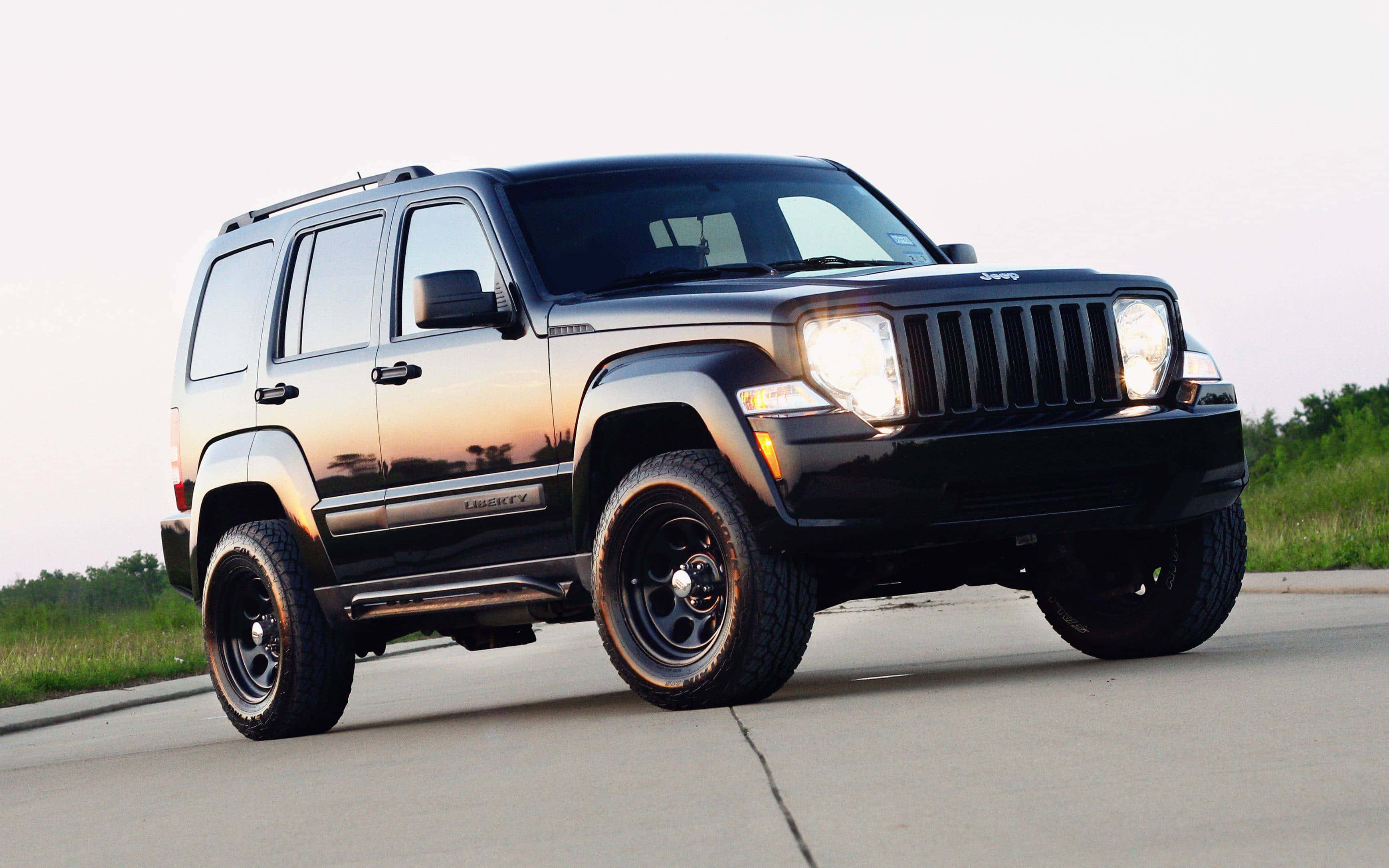 Jeep Liberty, black, glowing headlights, 2K Desktop Wallpaper
