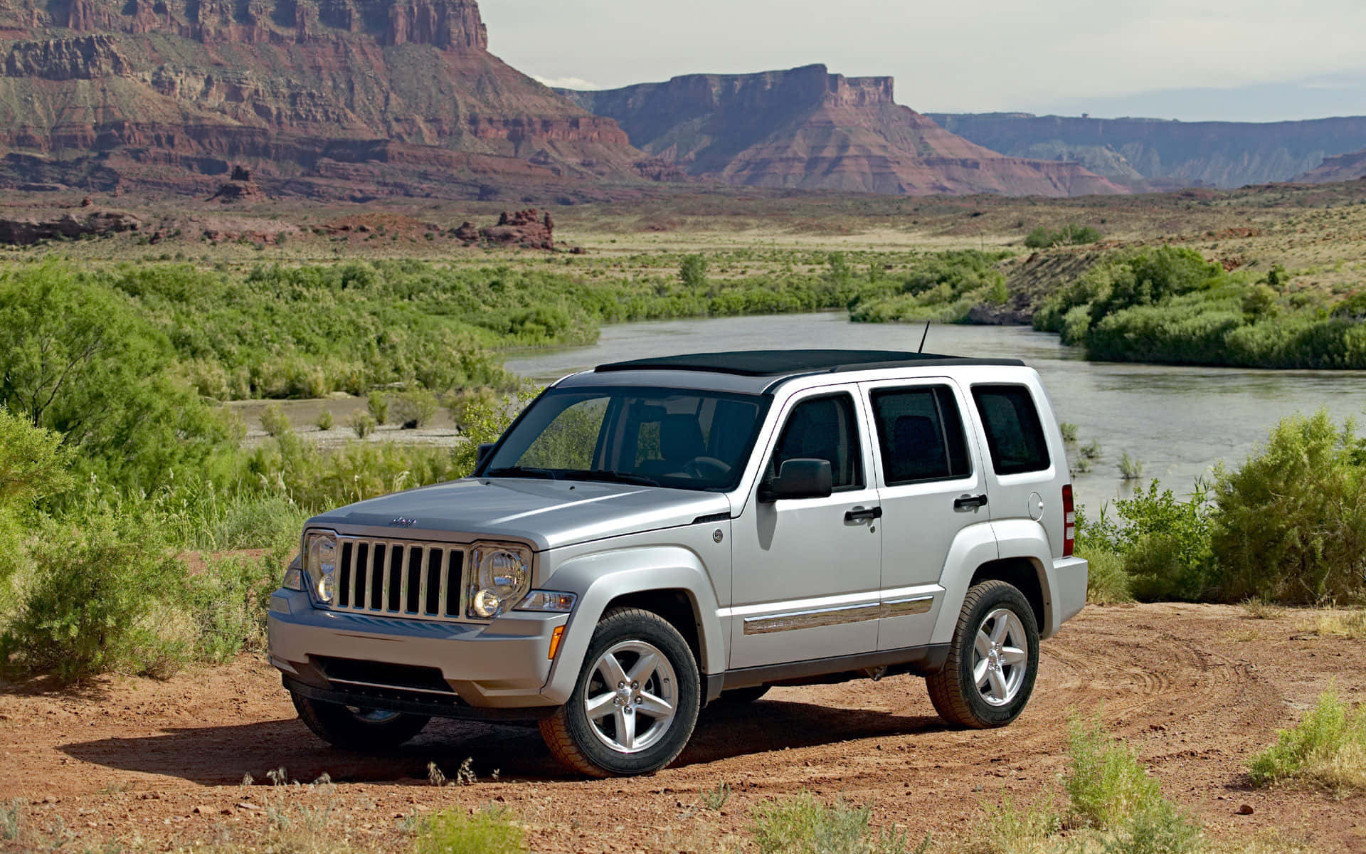 Jeep Liberty, silver, dirt path, Full HD Desktop Wallpaper