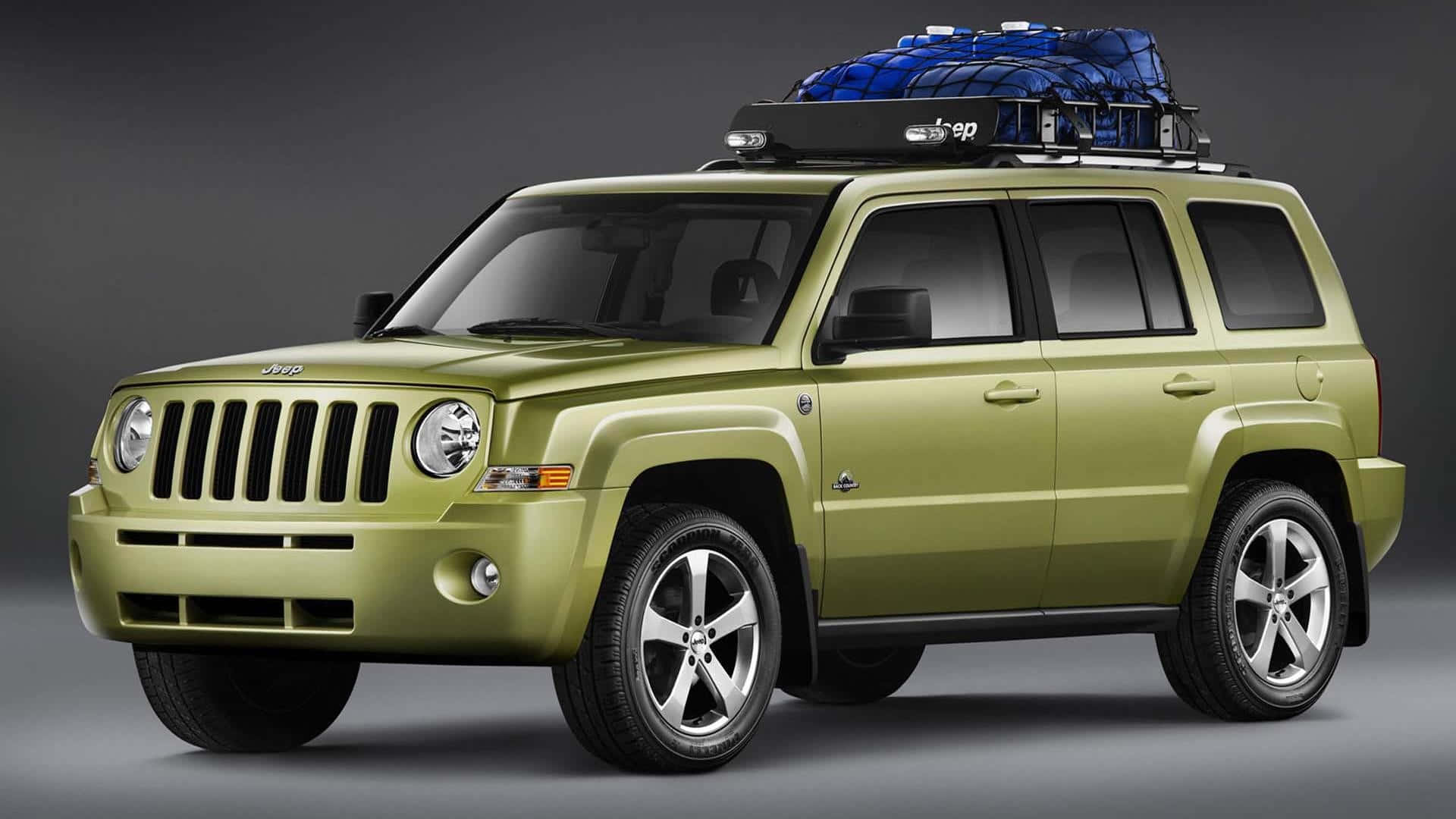 Jeep Patriot, matte olive green, blue cargo box, Full HD Desktop Wallpaper
