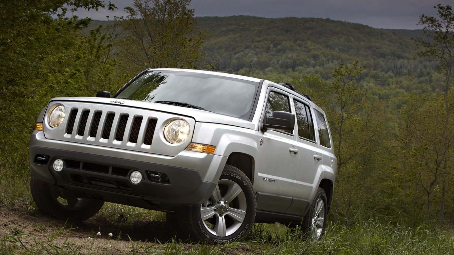 Jeep Patriot, silver, grassy trail, Full HD Desktop Wallpaper