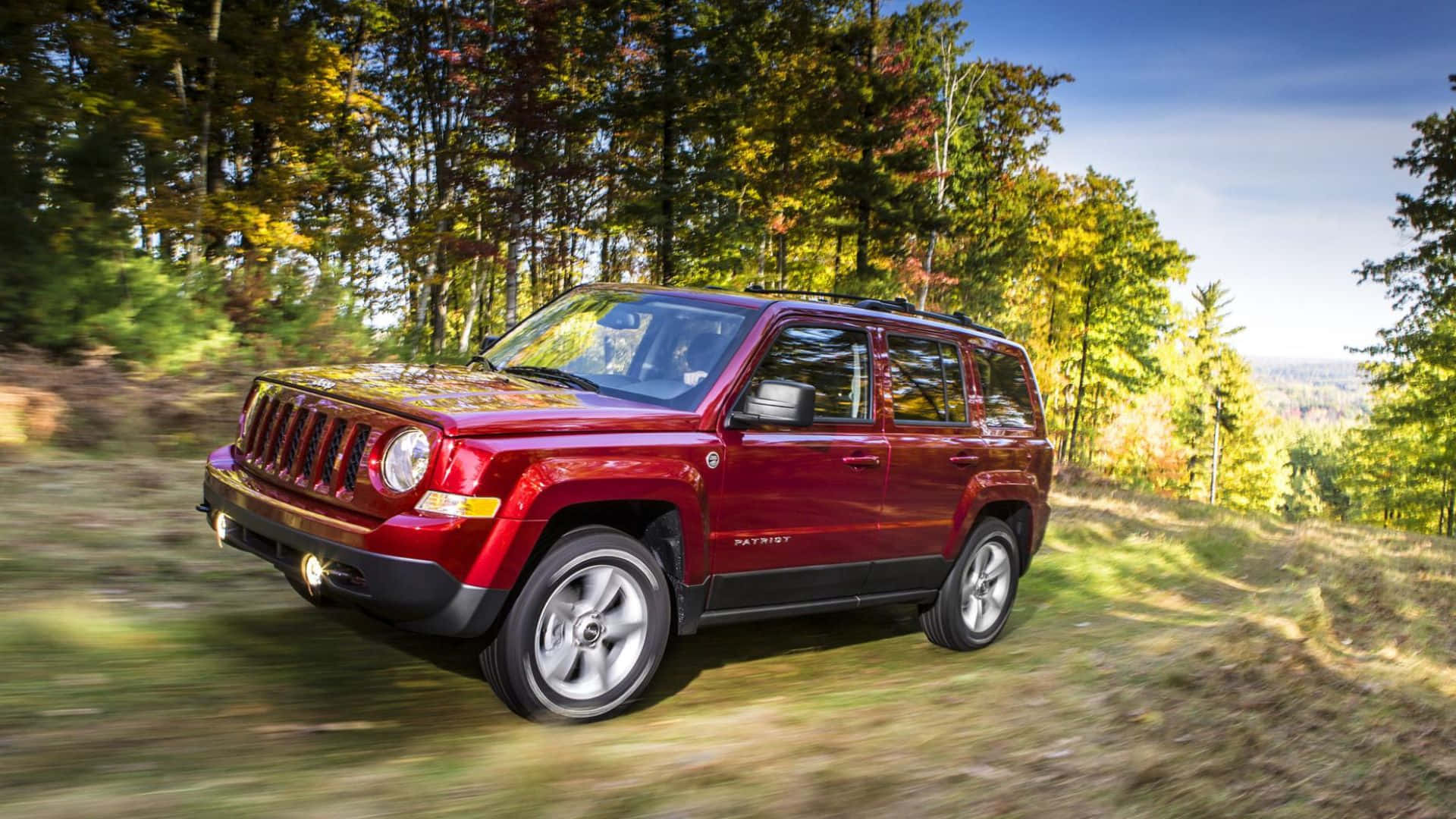 Jeep Patriot, red, forest, Full HD Desktop Wallpaper