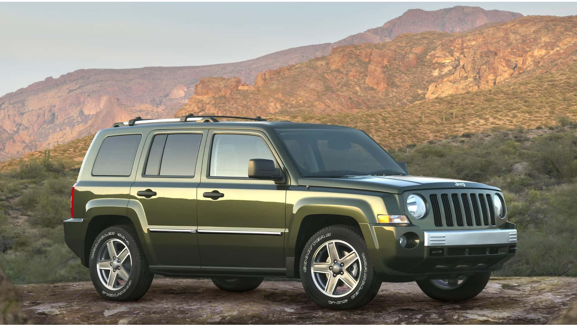 Jeep Patriot, green, rocky desert terrain, Full HD Desktop Wallpaper