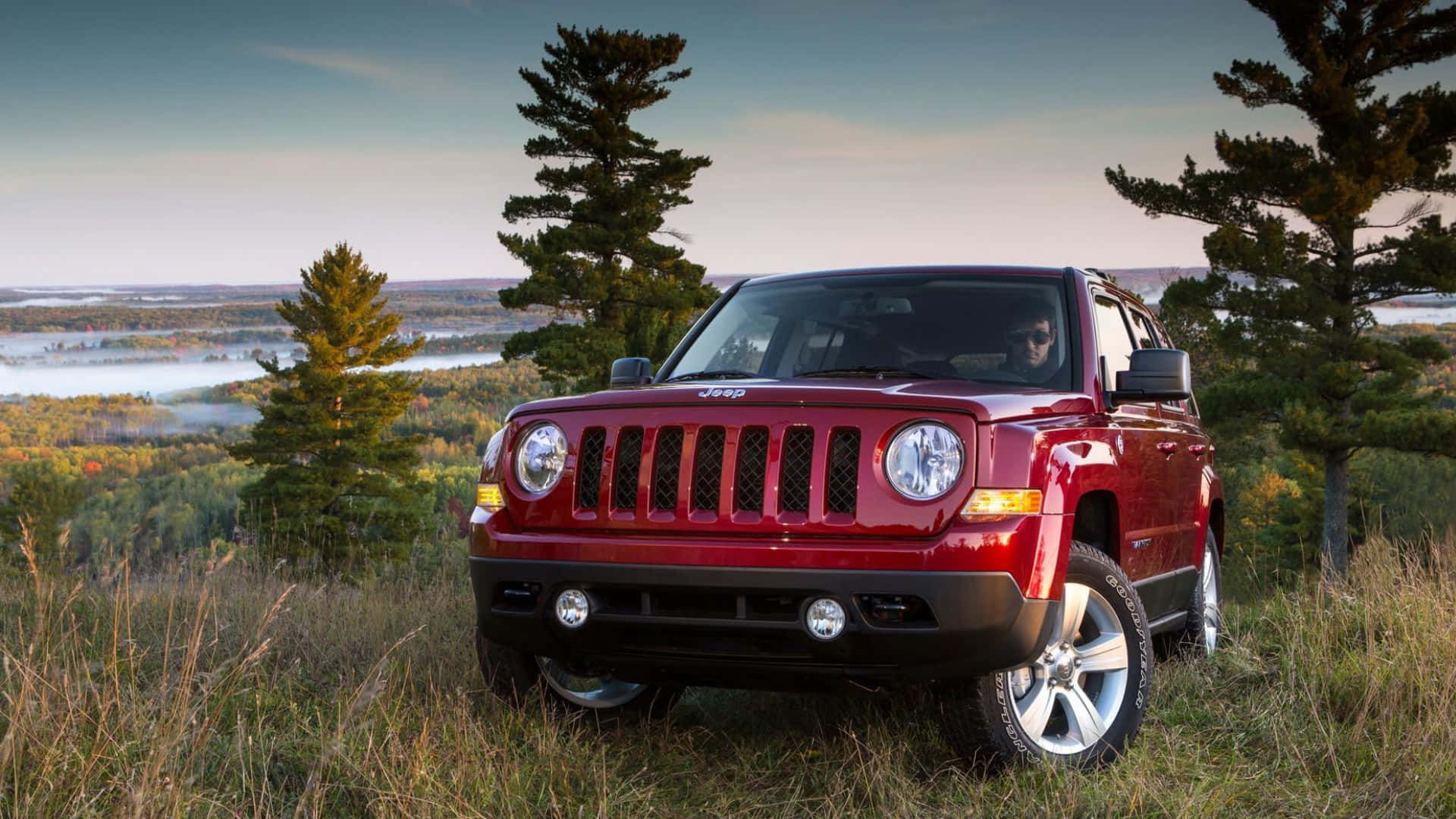 Jeep Patriot, glossy red, grassy hillside, Full HD Desktop Wallpaper