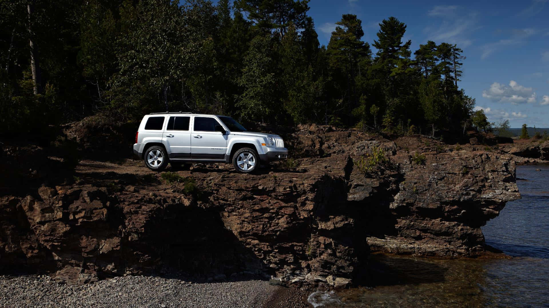 Jeep Patriot, silver, rugged cliffs, Full HD Desktop Wallpaper