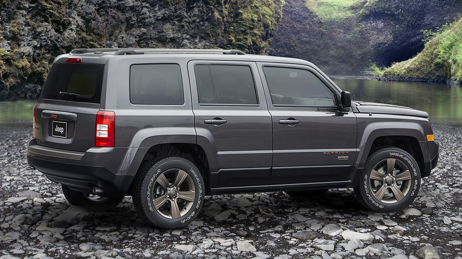 Jeep Patriot, gray, rocky riverbank, Full HD Desktop Wallpaper