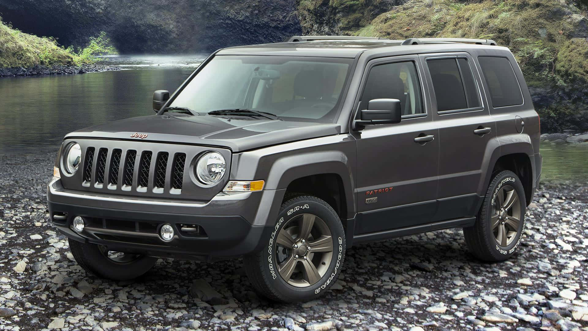 Jeep Patriot, dark gray, rocky riverbank, Full HD Desktop Wallpaper