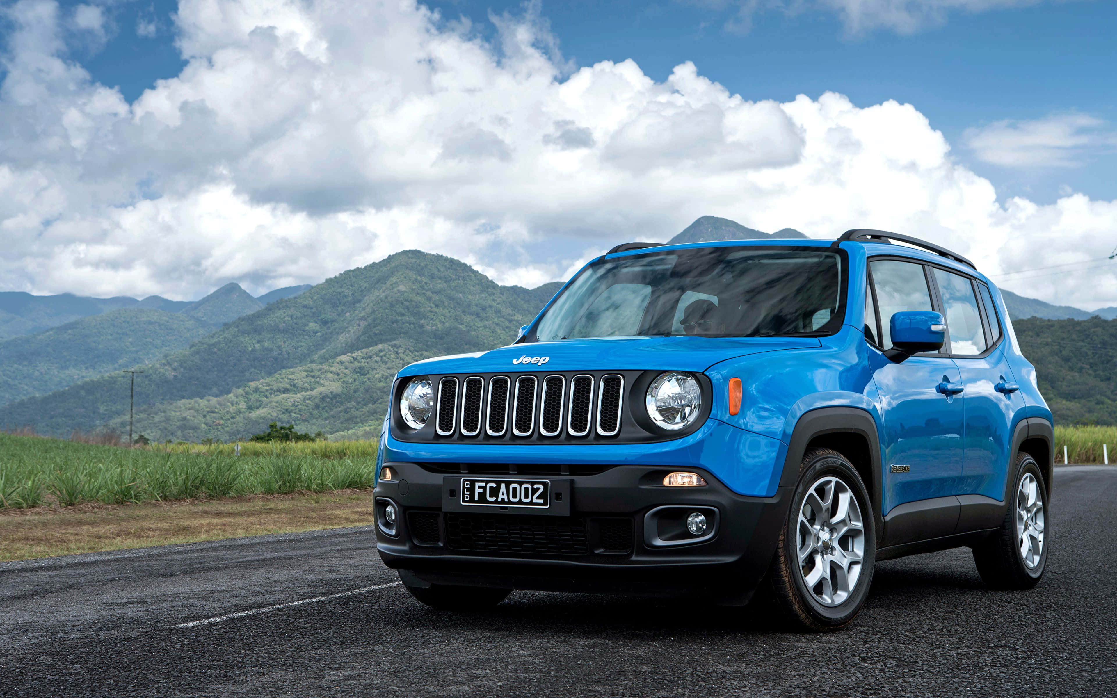 Jeep Renegade, vibrant blue, paved road, 4K Desktop Wallpaper
