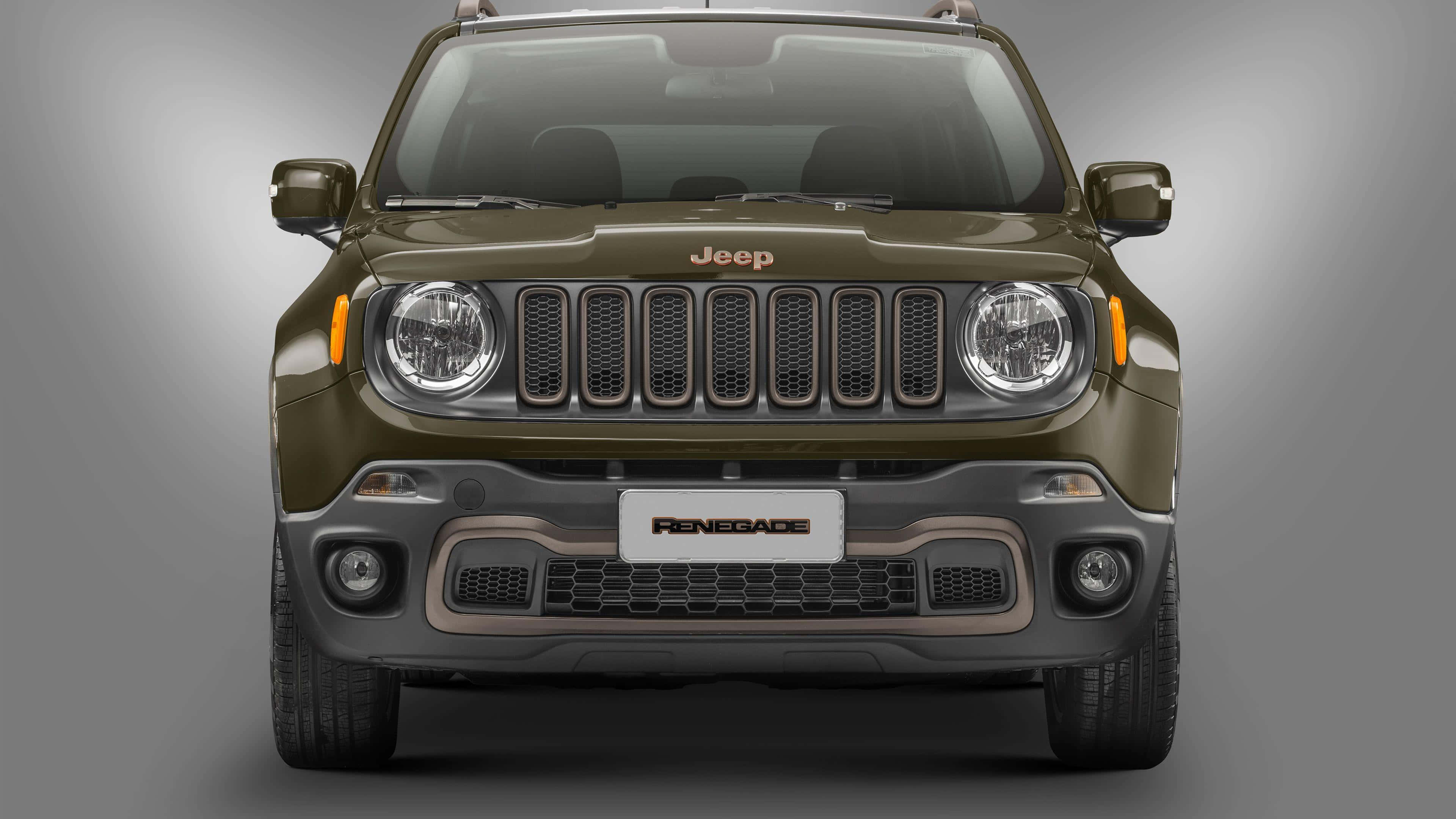 Jeep Renegade, matte olive green, front view, 4K Desktop Wallpaper