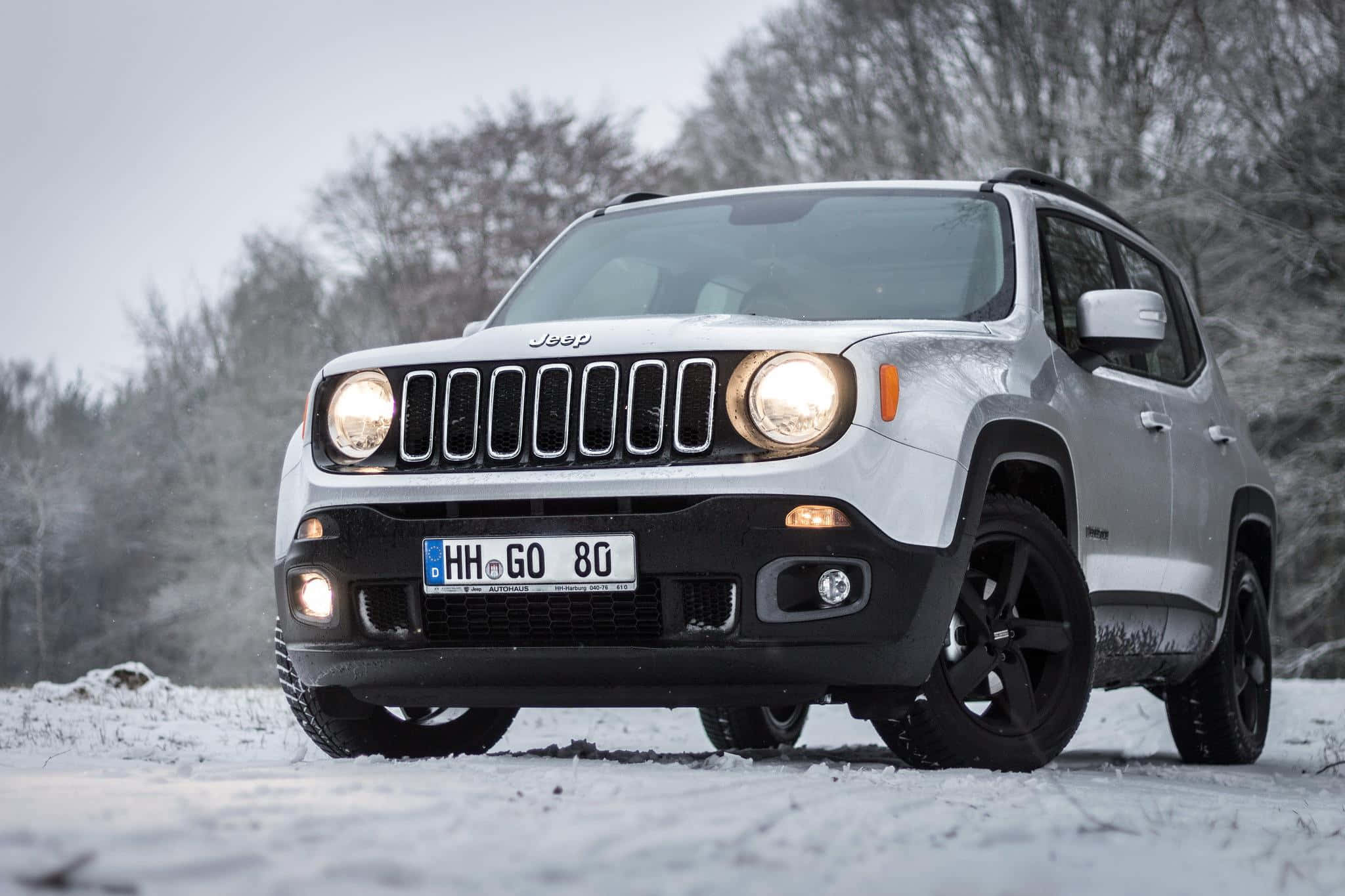 Jeep Renegade, white, glowing headlights, Full HD Desktop Wallpaper