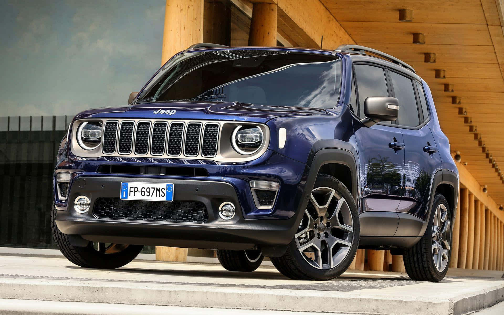 Jeep Renegade, blue, concrete platform, Full HD Desktop Wallpaper