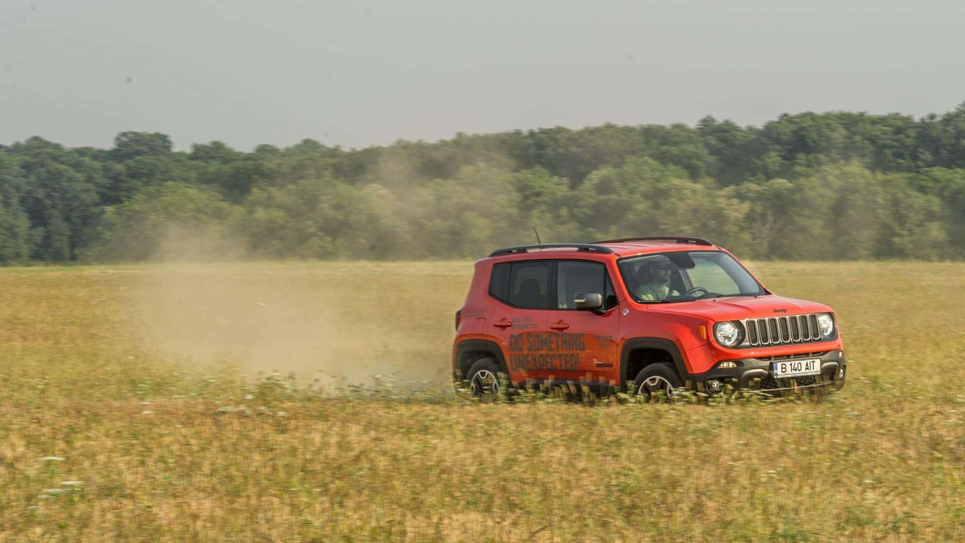 Jeep Renegade, red, dry grass field, Full HD Desktop Wallpaper