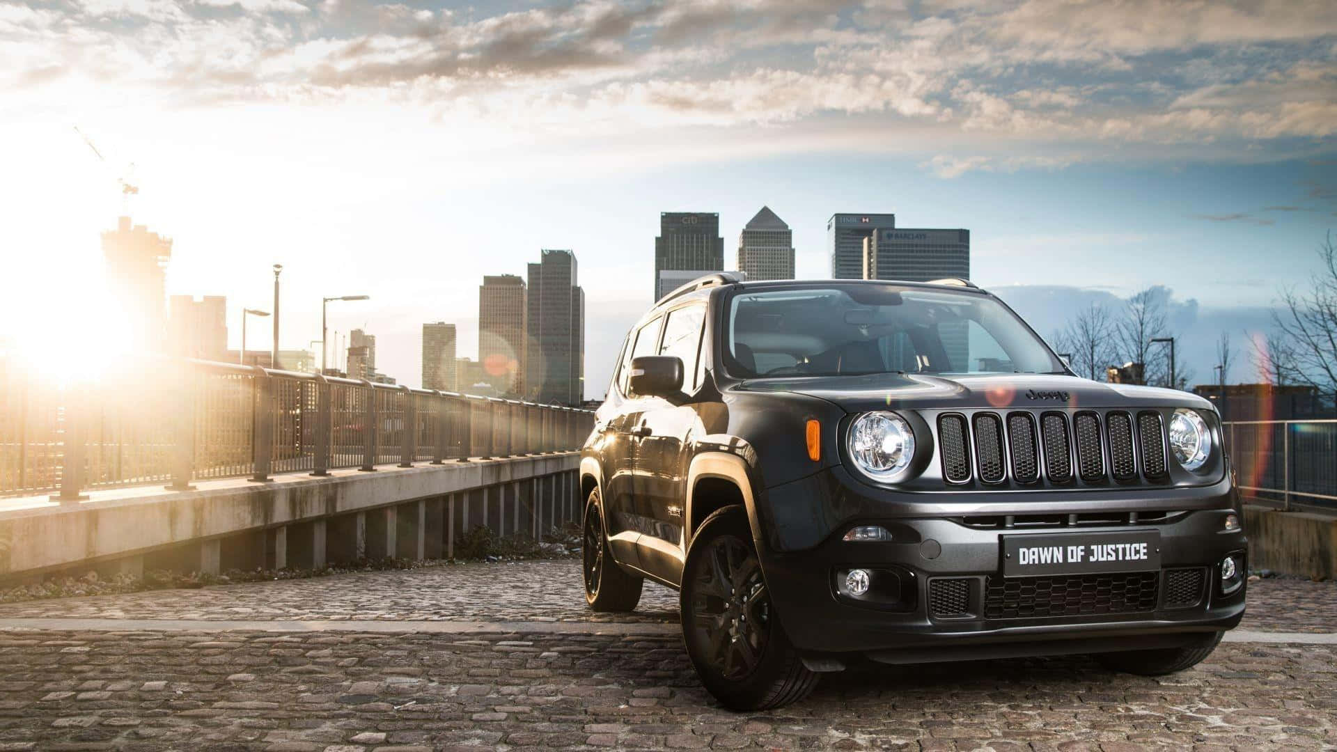Jeep Renegade, black, cobblestone bridge, Full HD Desktop Wallpaper