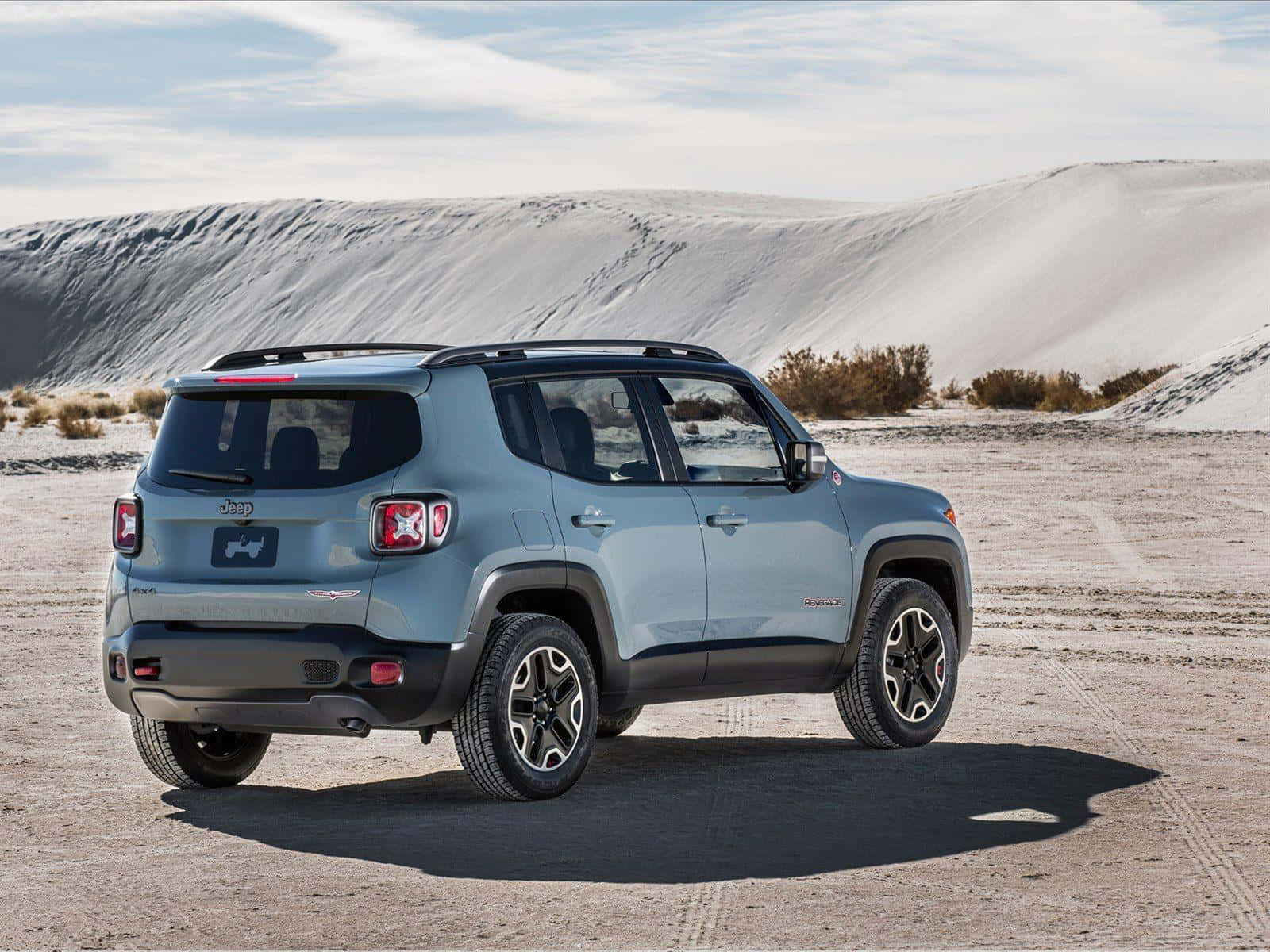 Jeep Renegade, light blue, desert plain, HD Desktop Wallpaper