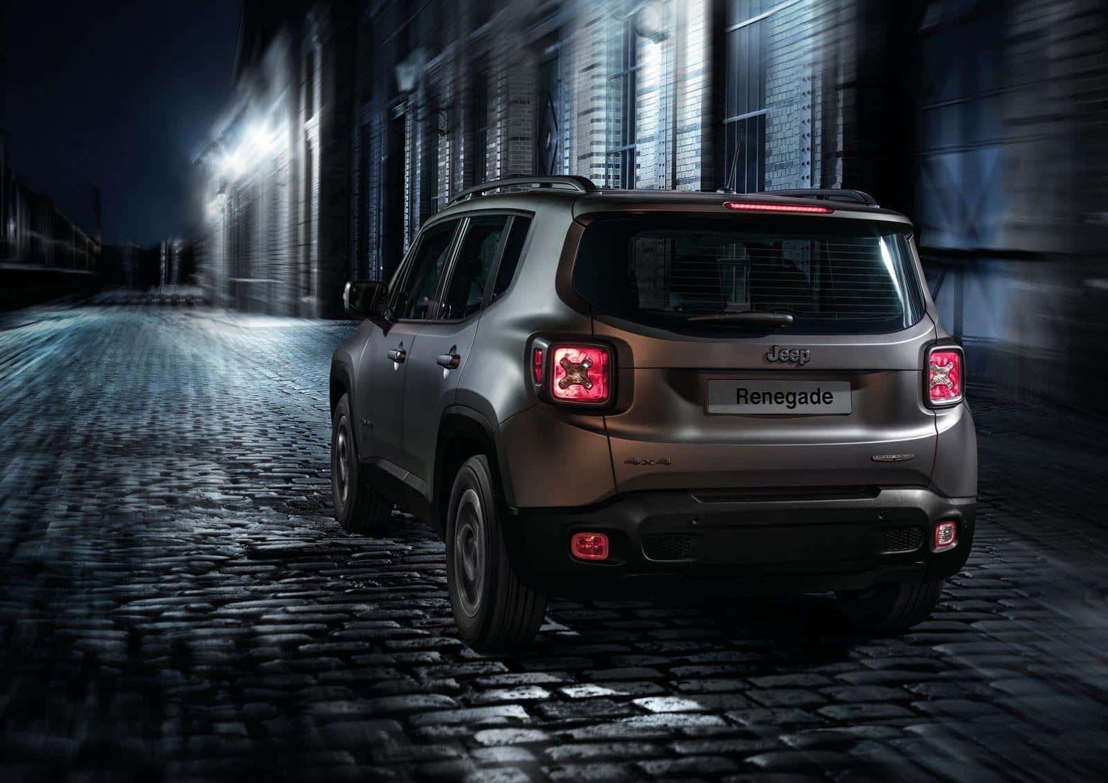 Jeep Renegade, silver, wet cobblestone street, HD Desktop Wallpaper