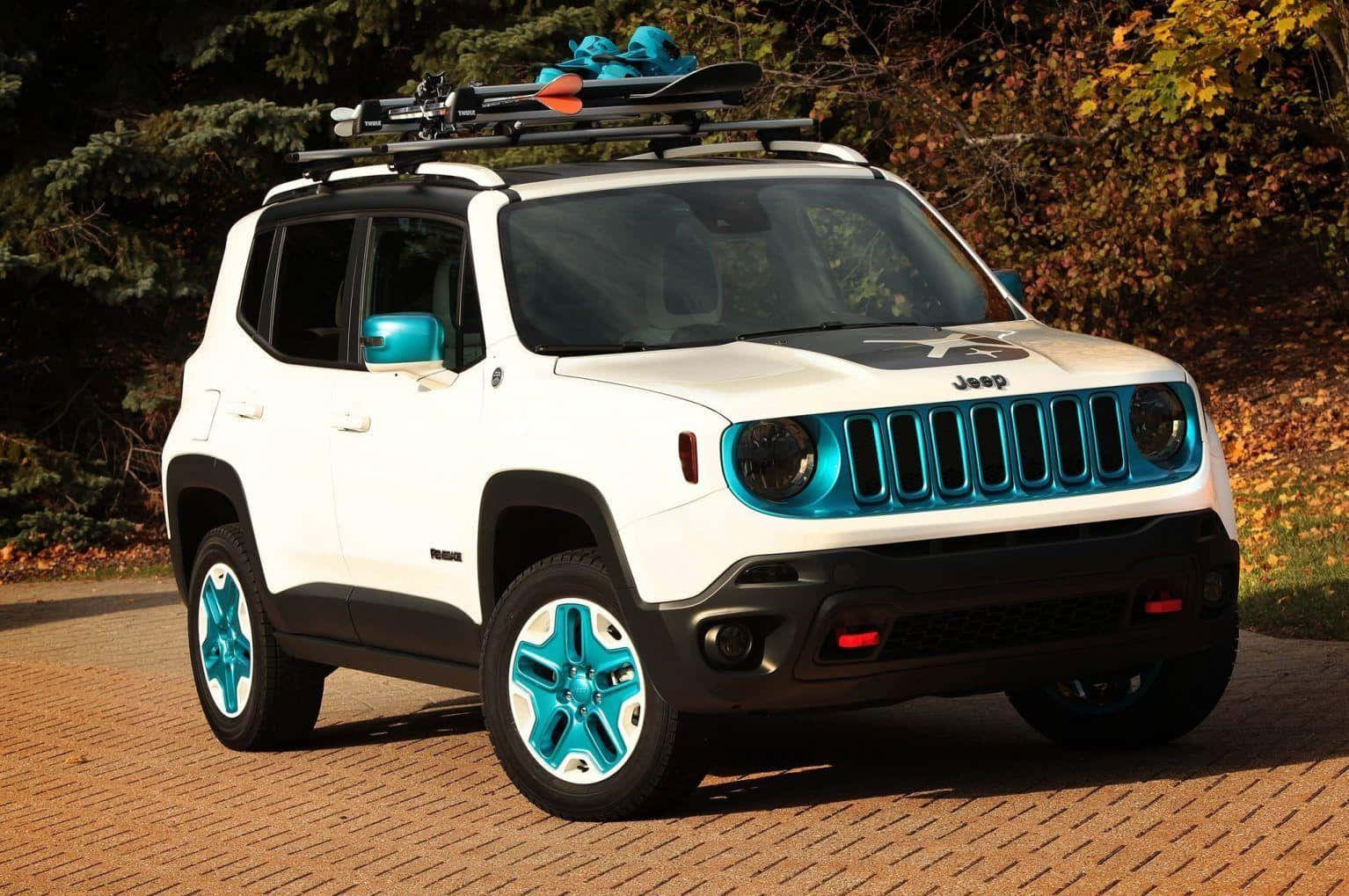 Jeep Renegade, white, vibrant teal accents, HD Desktop Wallpaper
