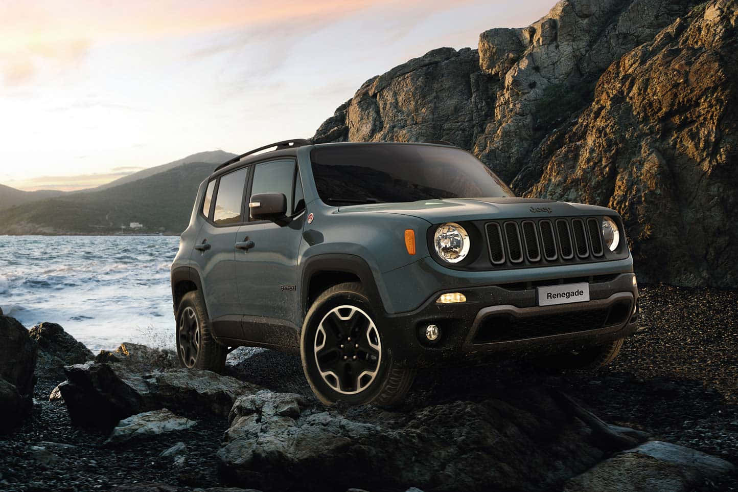 Jeep Renegade, gray, rocky terrain, HD Desktop Wallpaper