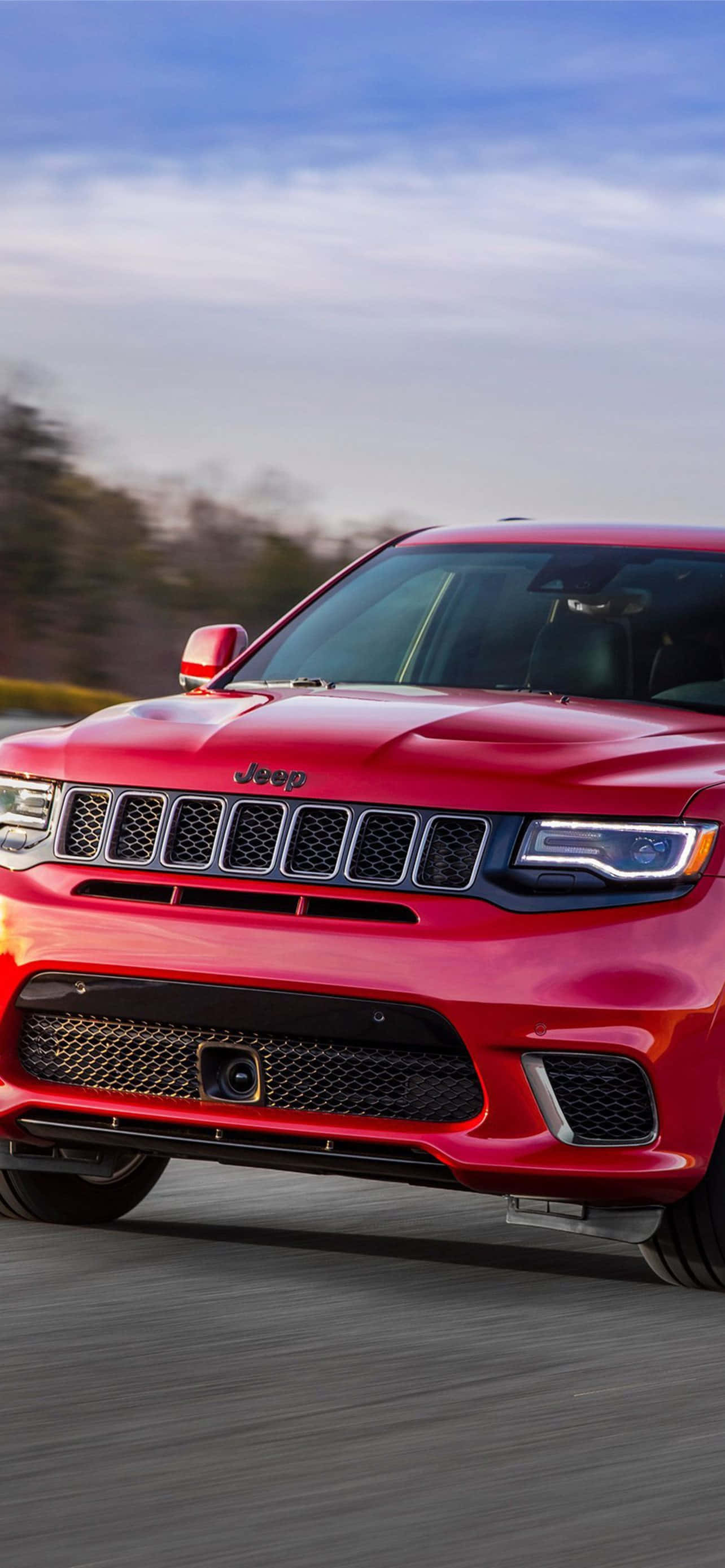 Jeep Trackhawk, red, blue sky, 2K Phone Wallpaper