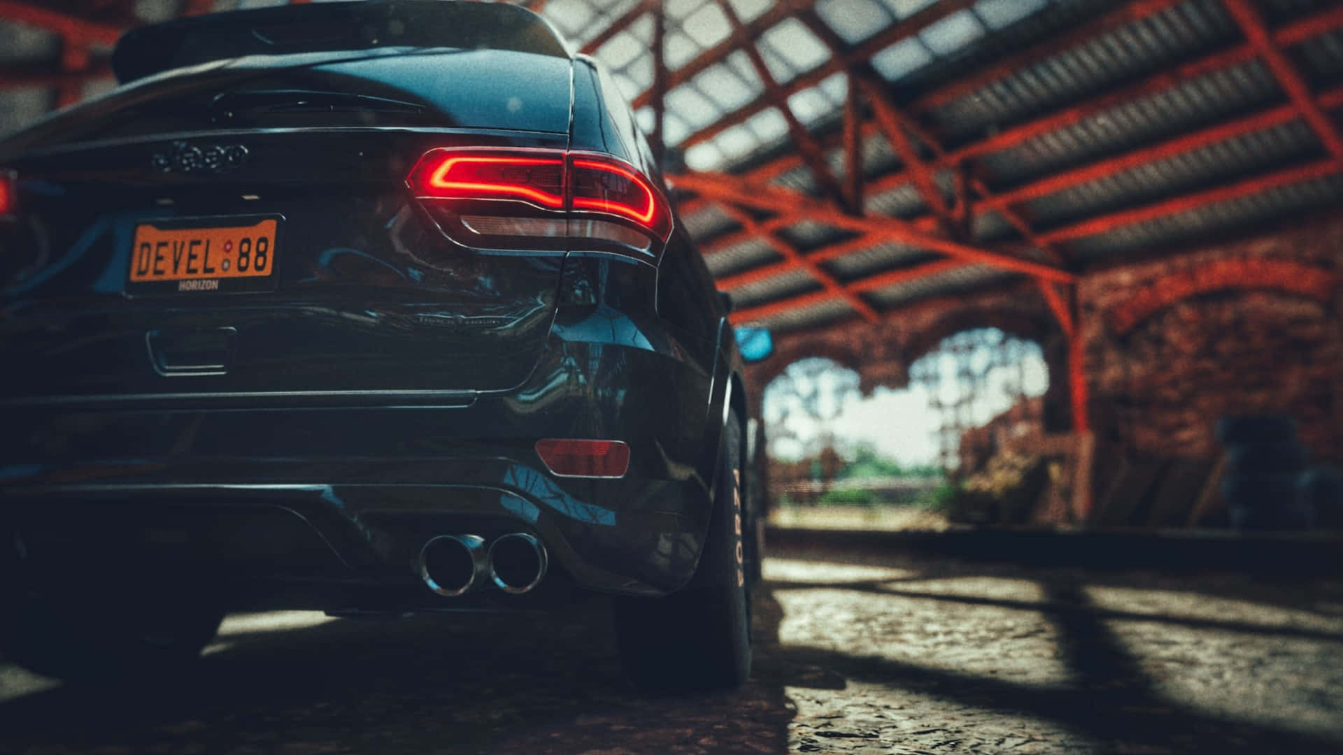 Jeep Trackhawk, black, glowing red taillights, Full HD Desktop Wallpaper