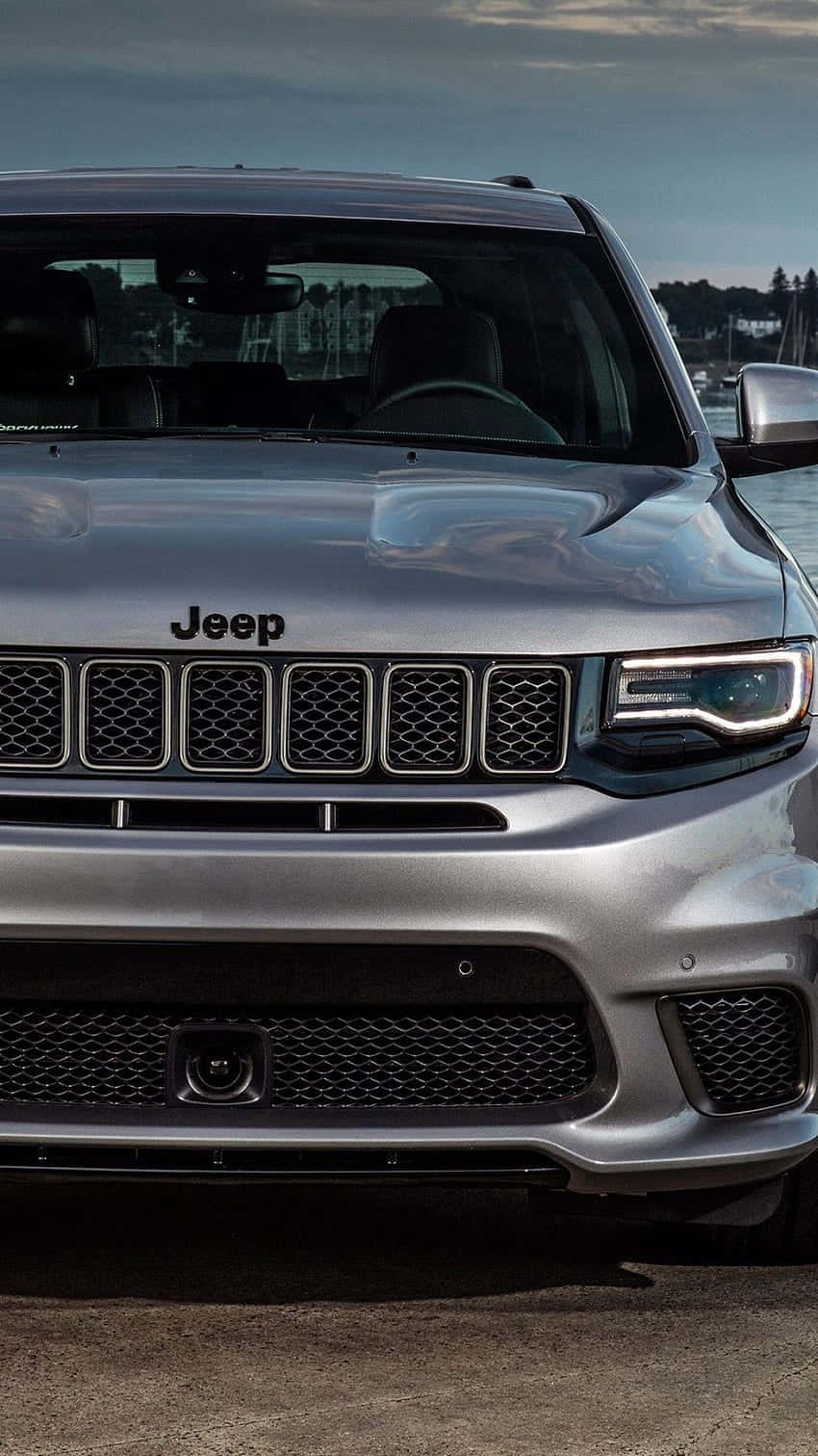 Jeep Trackhawk, silver, front grille, HD Phone Wallpaper