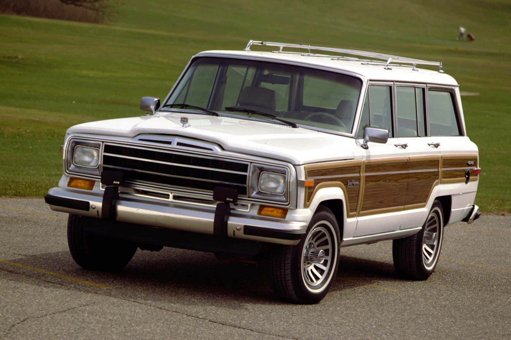 Jeep Wagoneer, white, wood paneling, Full HD Desktop Wallpaper