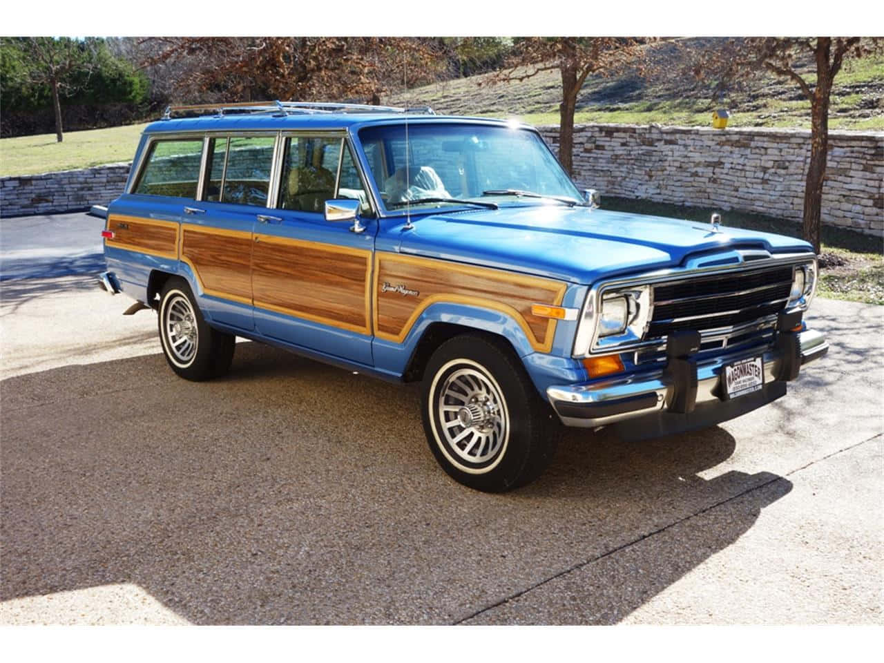 Jeep Wagoneer, classic blue, wood-paneled, HD Desktop Wallpaper
