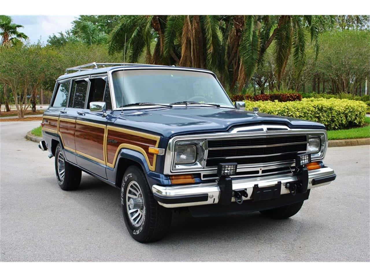 Jeep Wagoneer, blue, wood-paneled, HD Desktop Wallpaper