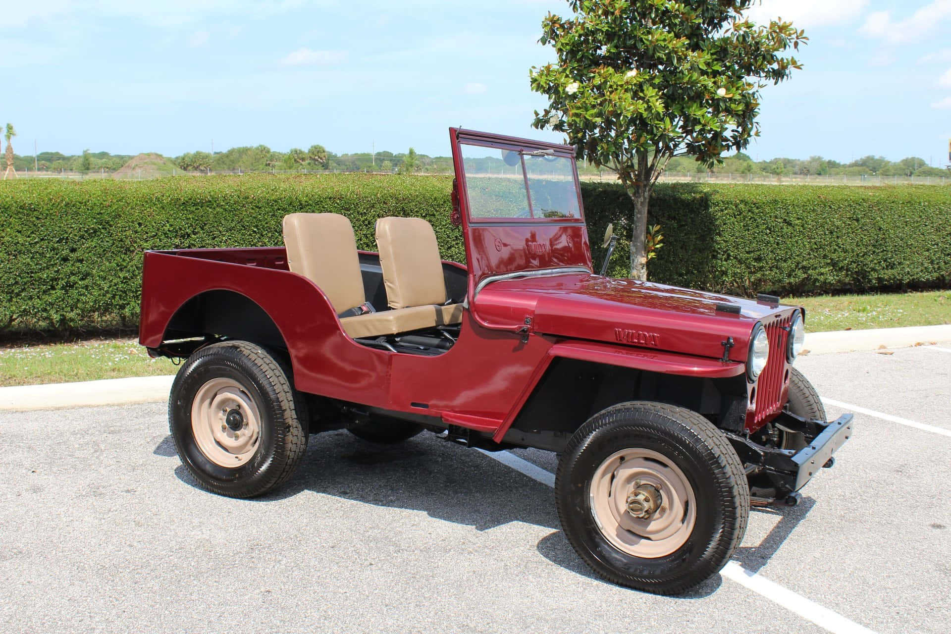 Jeep Willys, red, tan seats, Full HD Desktop Wallpaper