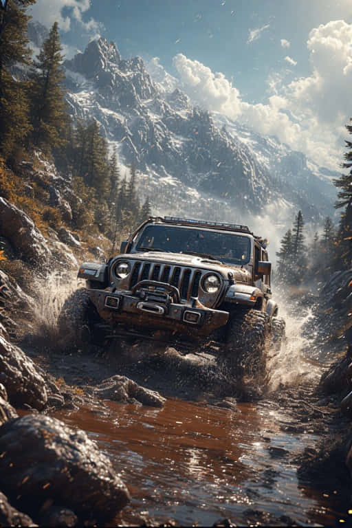 jeep, rocky mountain, muddy creek, SD Phone Wallpaper
