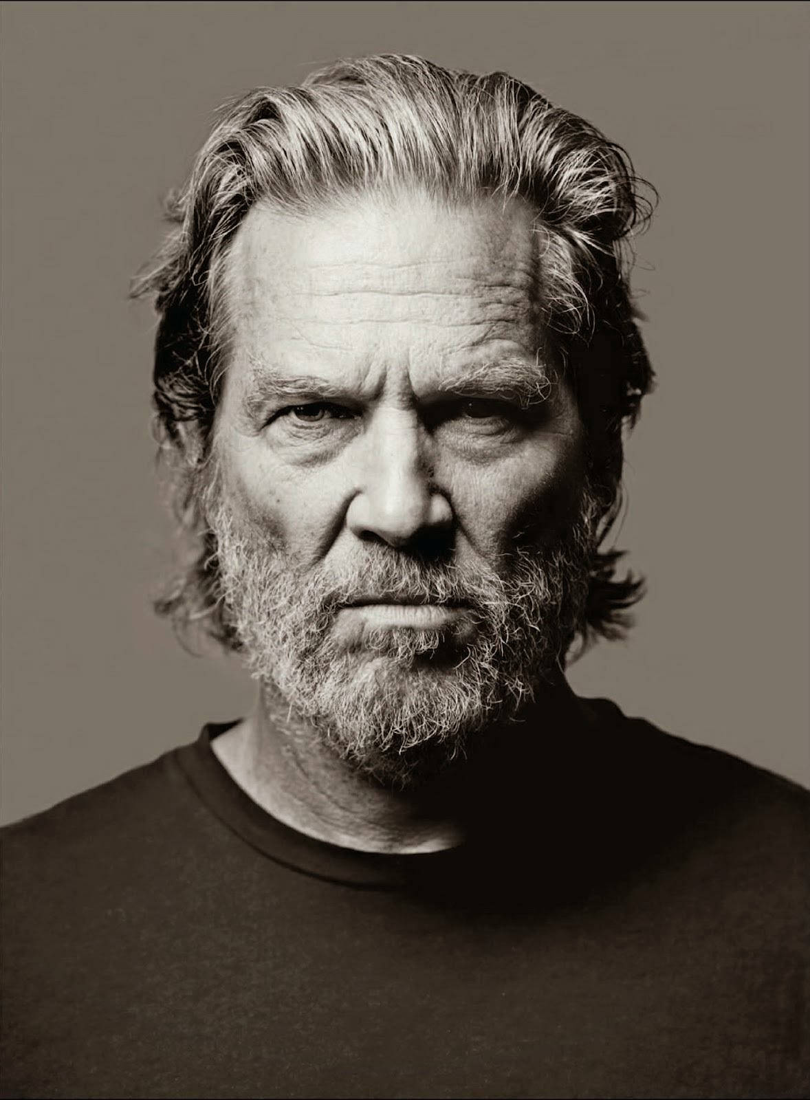 Jeff Bridges, grayscale portrait, bearded man, HD Phone Wallpaper