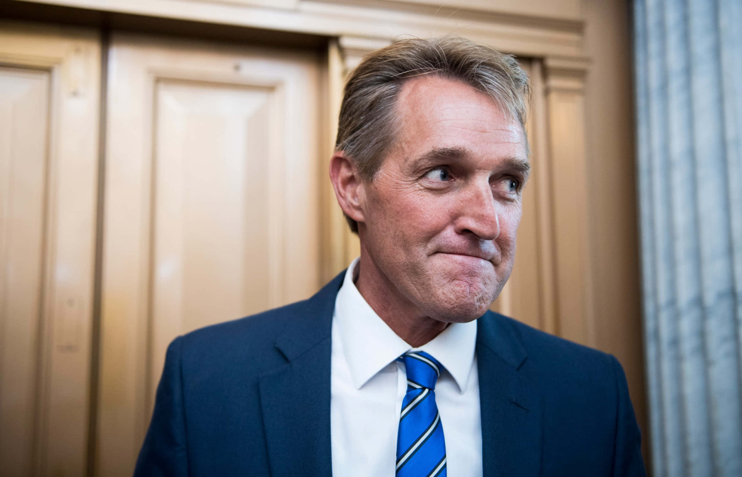 Jeff Flake, dark suit, blue striped tie, 2K Desktop Wallpaper