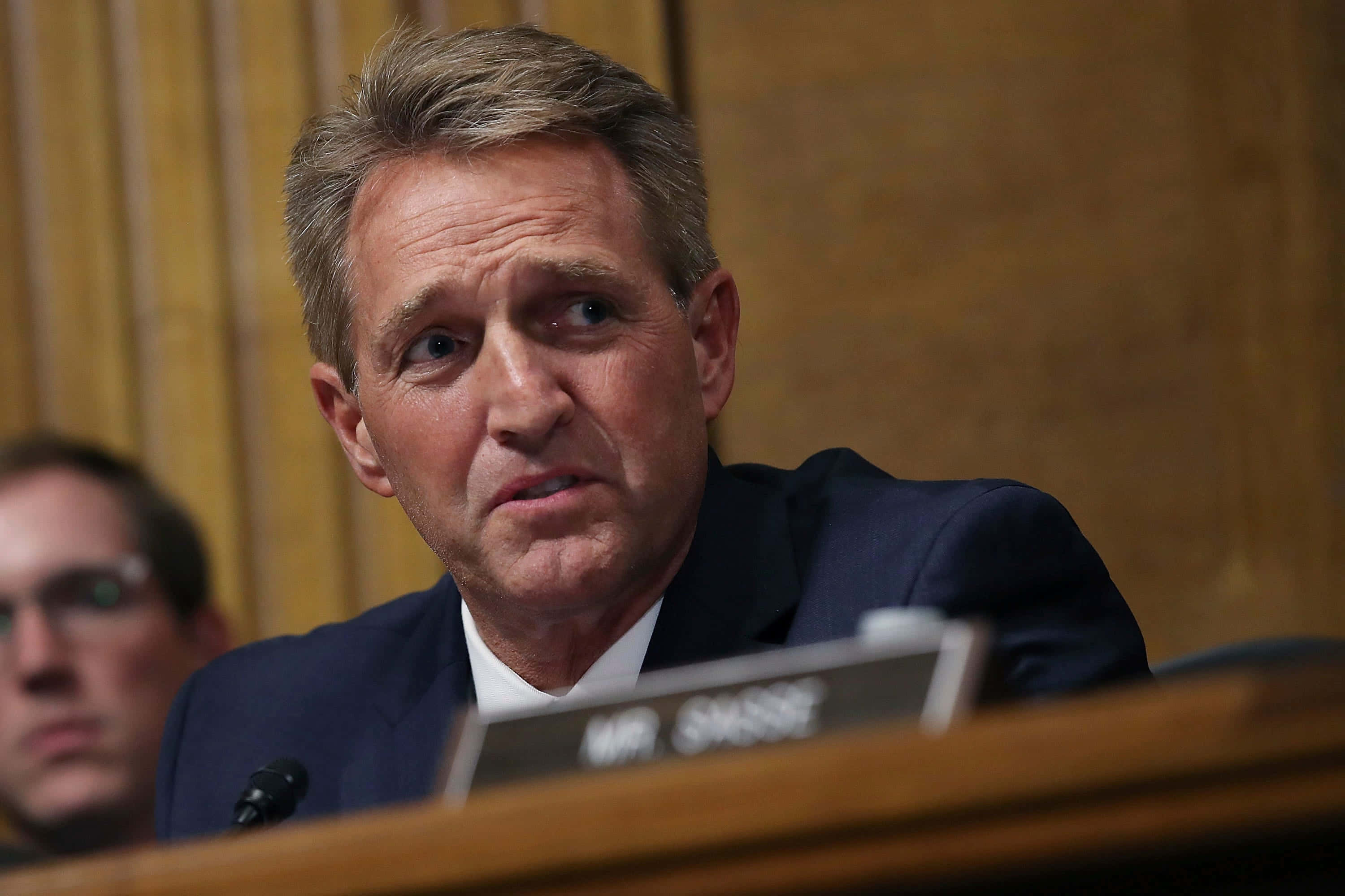 Jeff Flake, dark suit, wooden hearing table, 2K Desktop Wallpaper