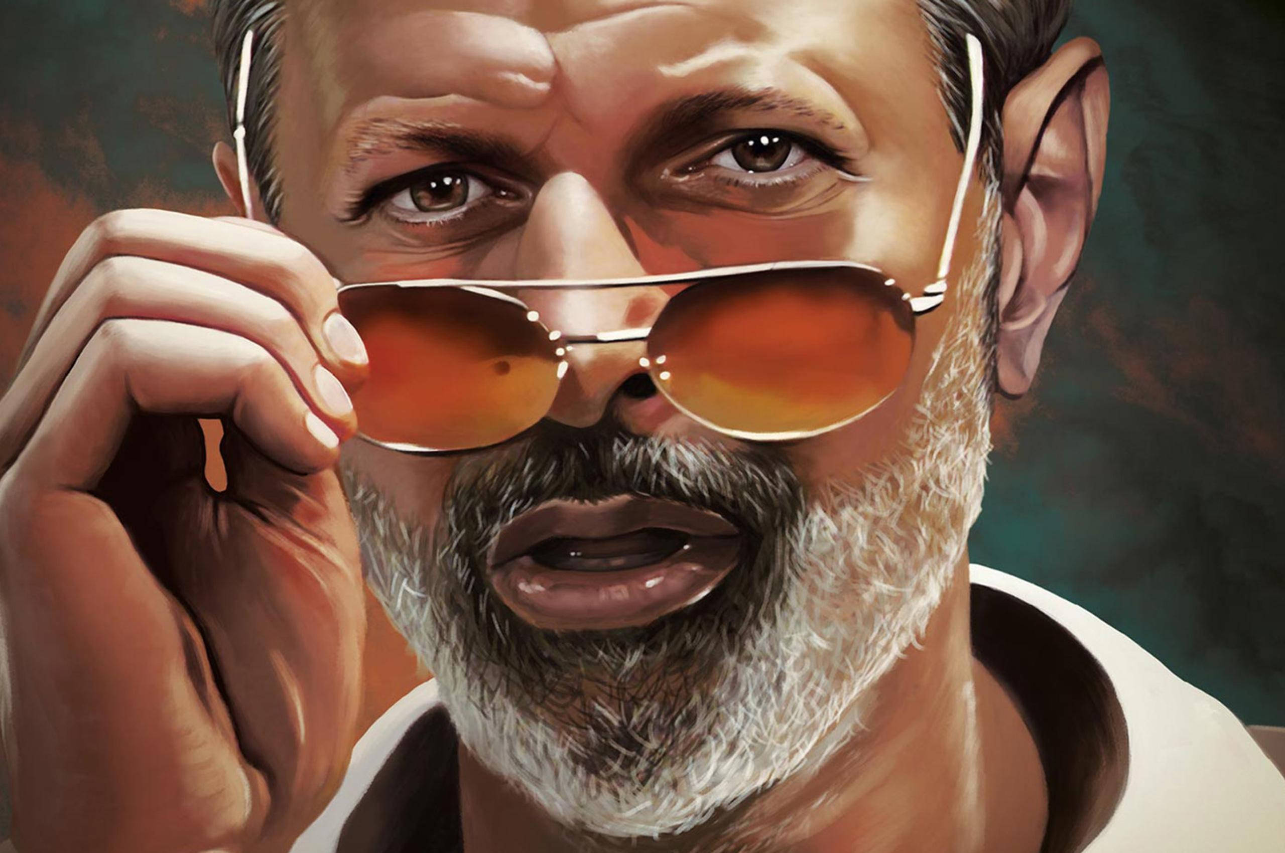 Jeff Goldblum, white beard, aviator sunglasses, 2K Desktop Wallpaper