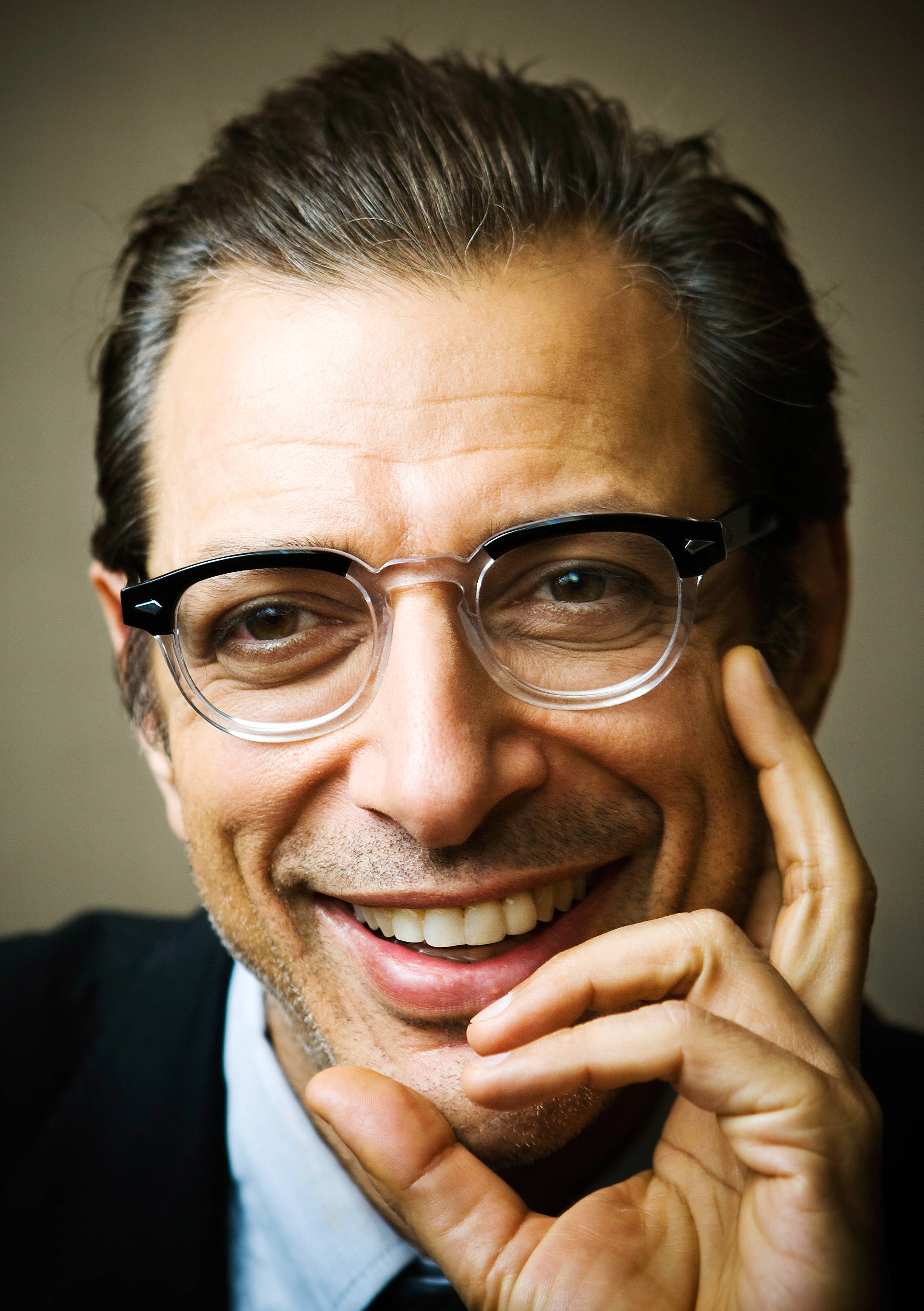 Jeff Goldblum, glasses, neutral background, 2K Phone Wallpaper