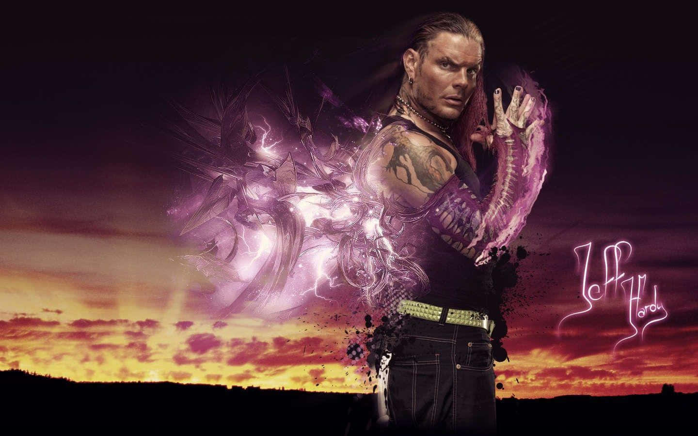 Jeff Hardy, glowing pink wings, fiery sunset sky, HD Desktop Wallpaper