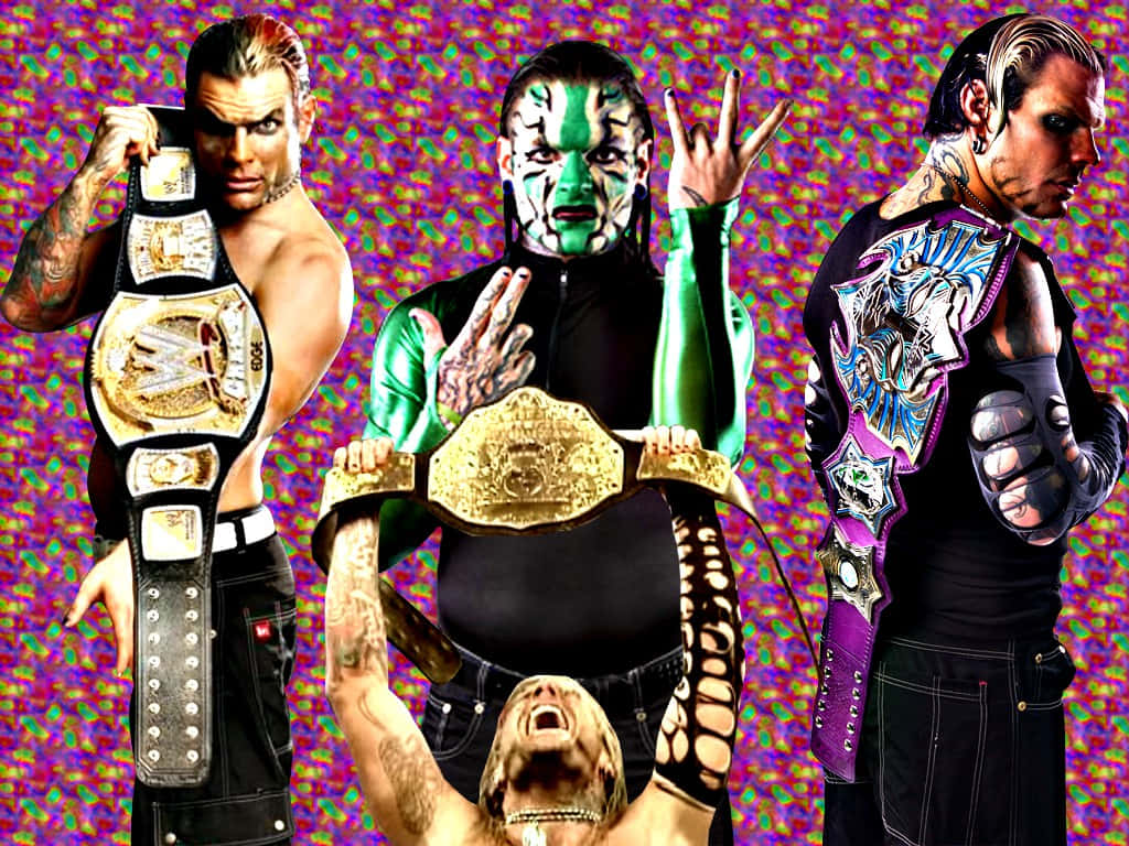 Jeff Hardy, championship belts, vibrant glitchy purple background, SD Desktop Wallpaper
