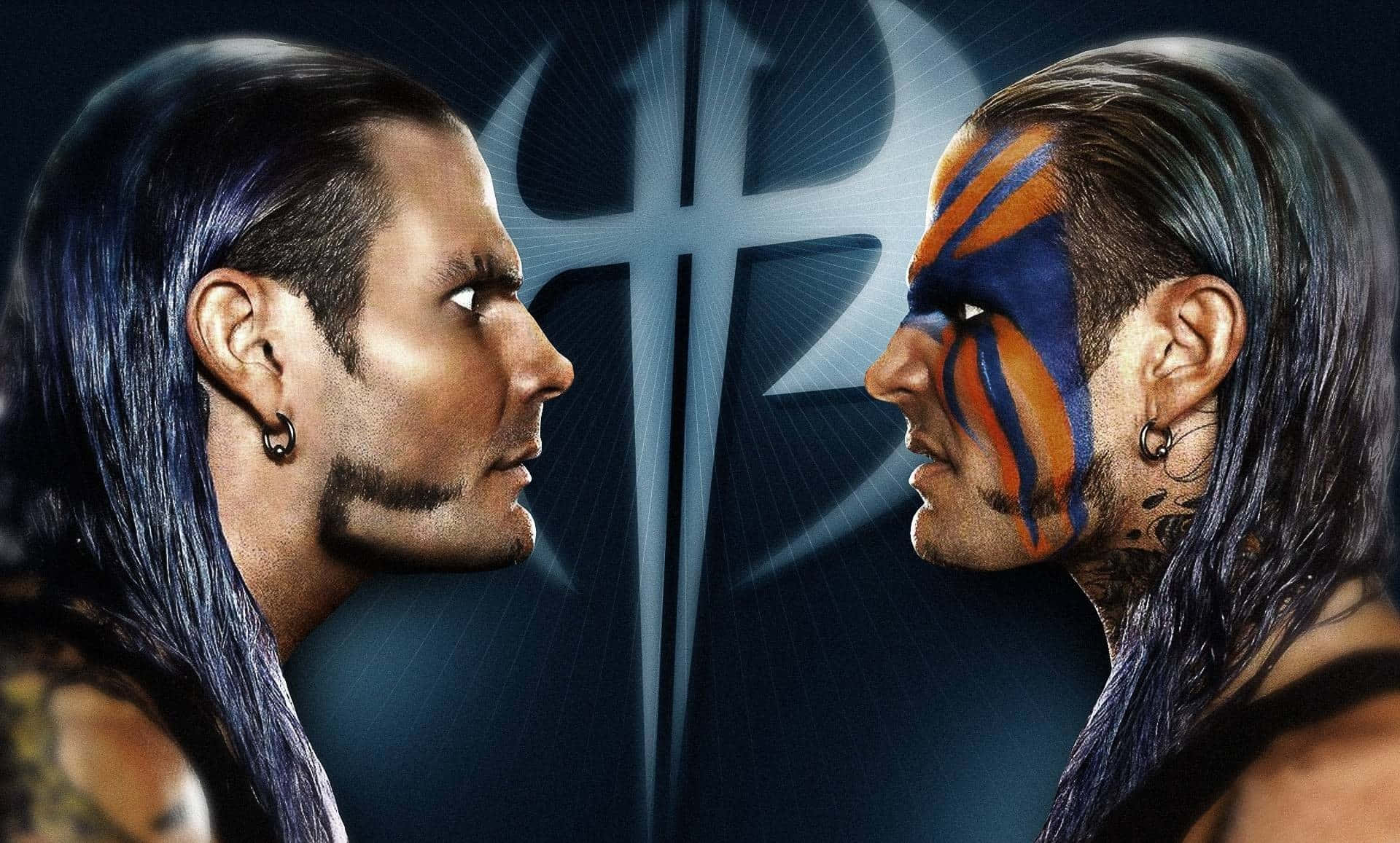 Jeff Hardy, glowing cross backdrop, painted faces, Full HD Desktop Wallpaper
