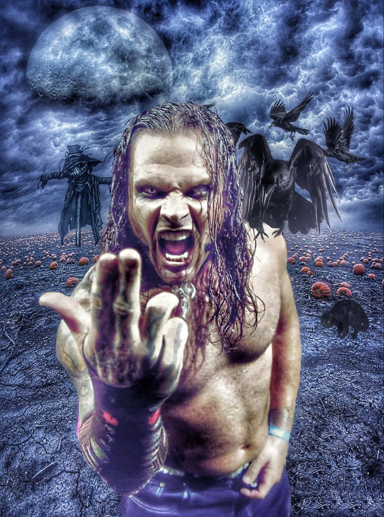 Jeff Hardy, Halloween Theme, dark stormy field, HD Phone Wallpaper