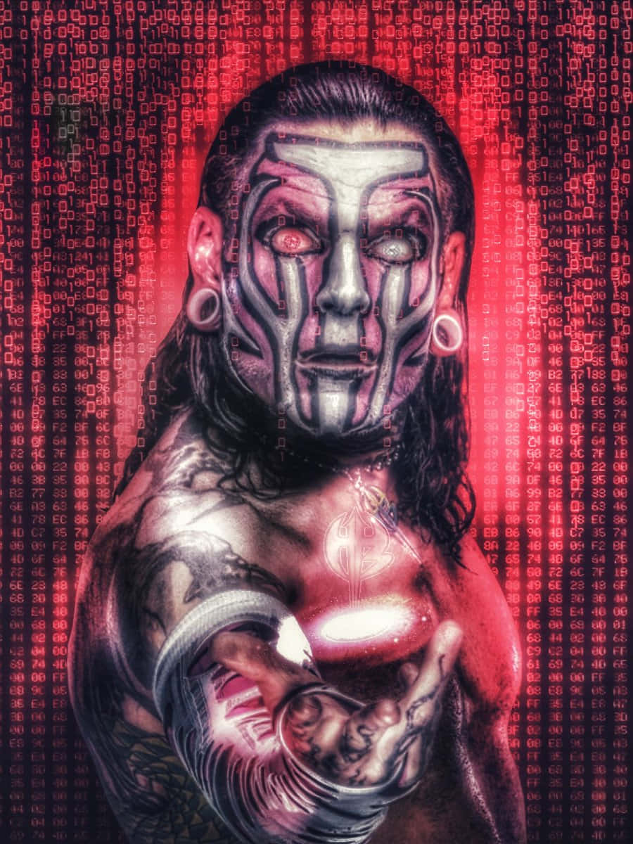 Jeff Hardy, neon red binary codes, glowing red eyes, SD Phone Wallpaper