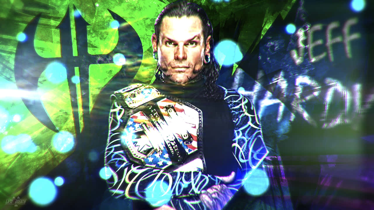 Jeff Hardy, championship belt, vibrant green and blue abstract background, HD Desktop Wallpaper