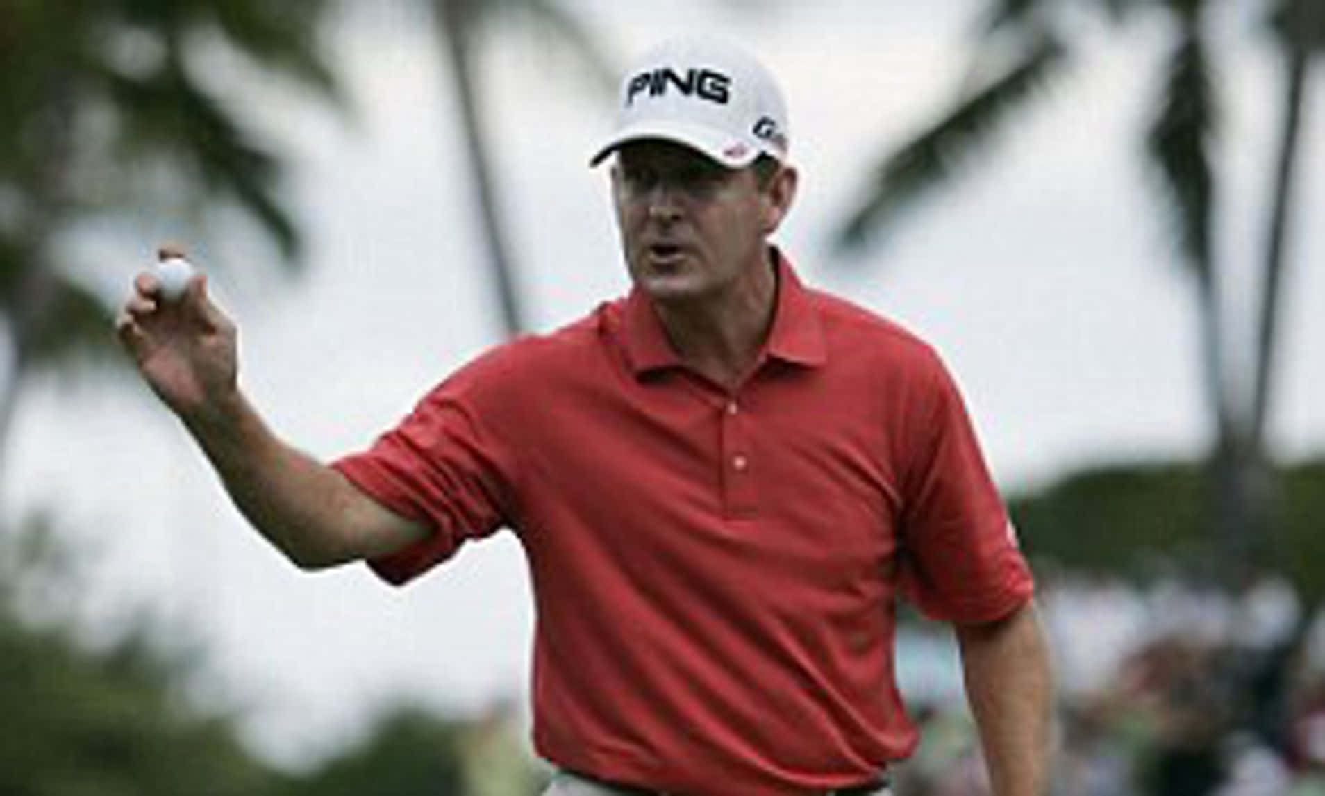 Jeff Maggert, red polo, white cap, HD Desktop Wallpaper