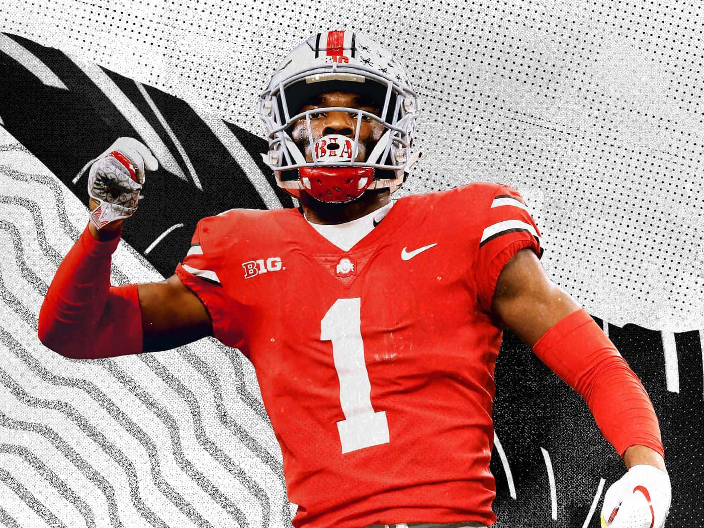 Jeff Okudah, red Ohio State jersey, number one, HD Desktop Wallpaper