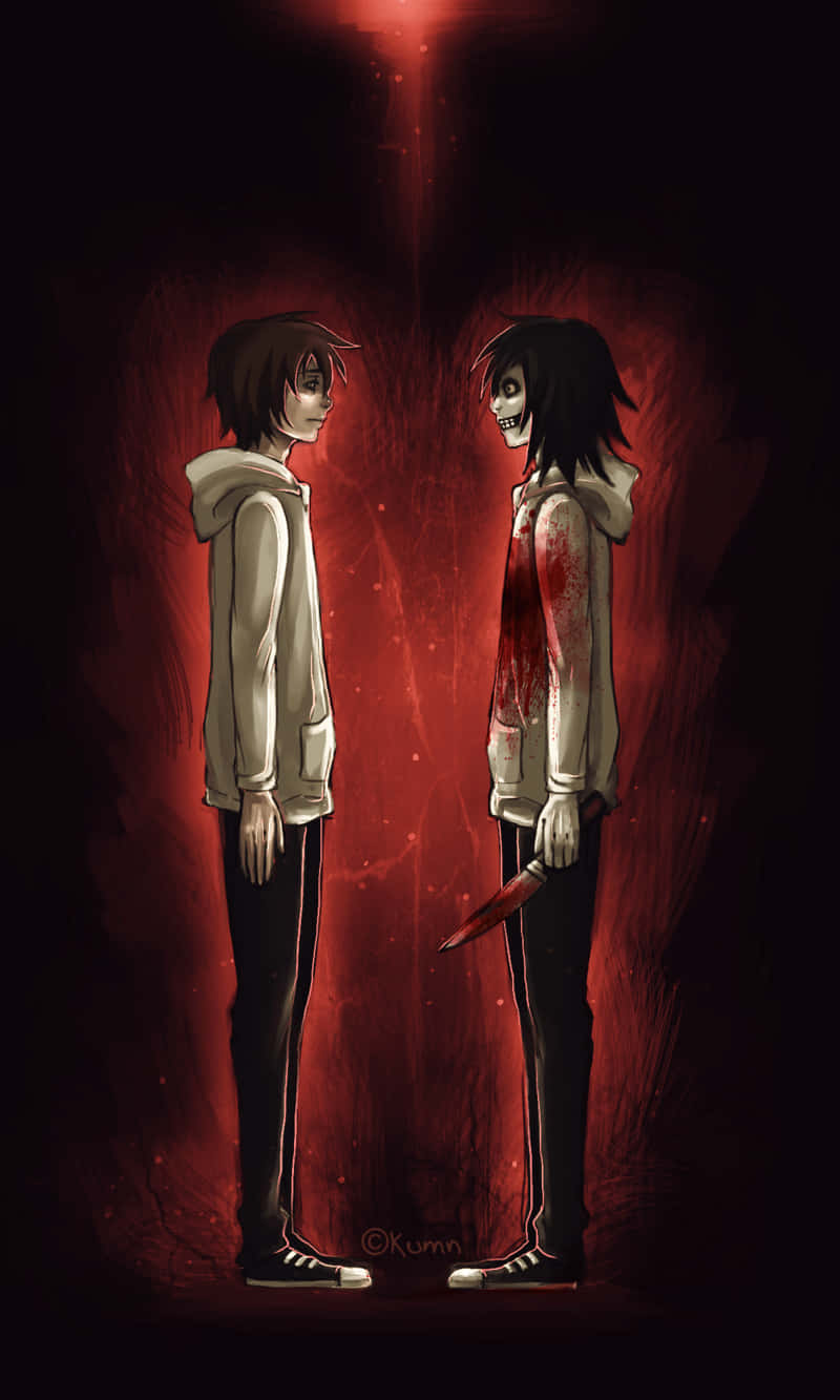 Jeff The Killer, anime characters, dark red-lit scene, HD Phone Wallpaper
