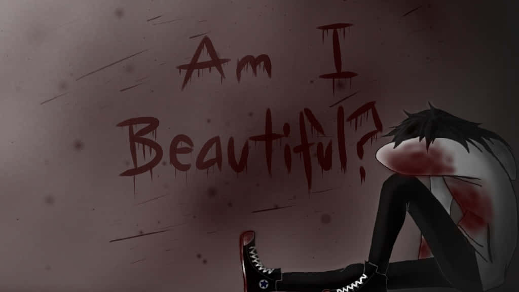 Jeff The Killer, Am I Beautiful?, dripping red letters, SD Desktop Wallpaper