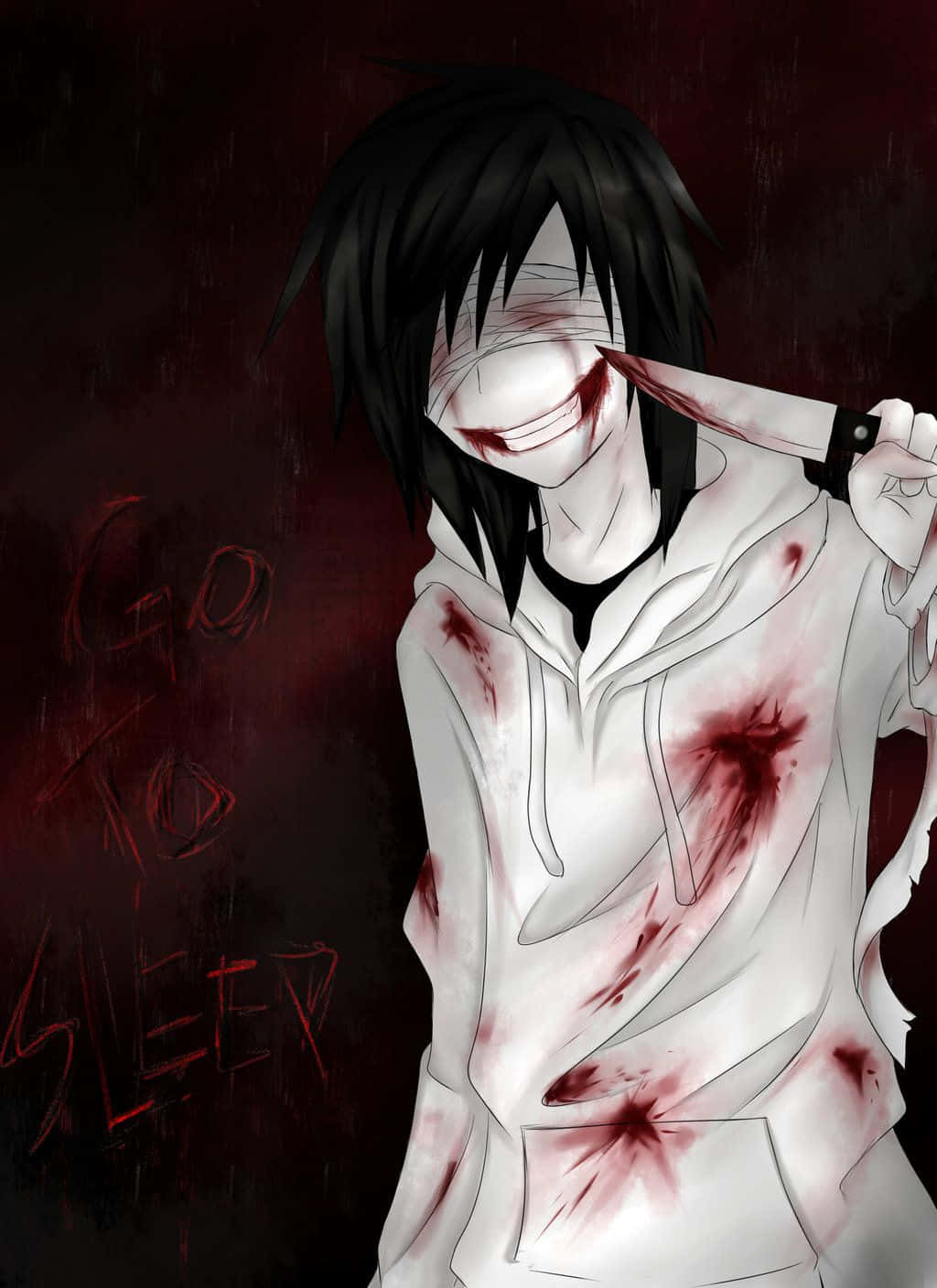 Jeff The Killer, black hair, bloodied white hoodie, HD Phone Wallpaper