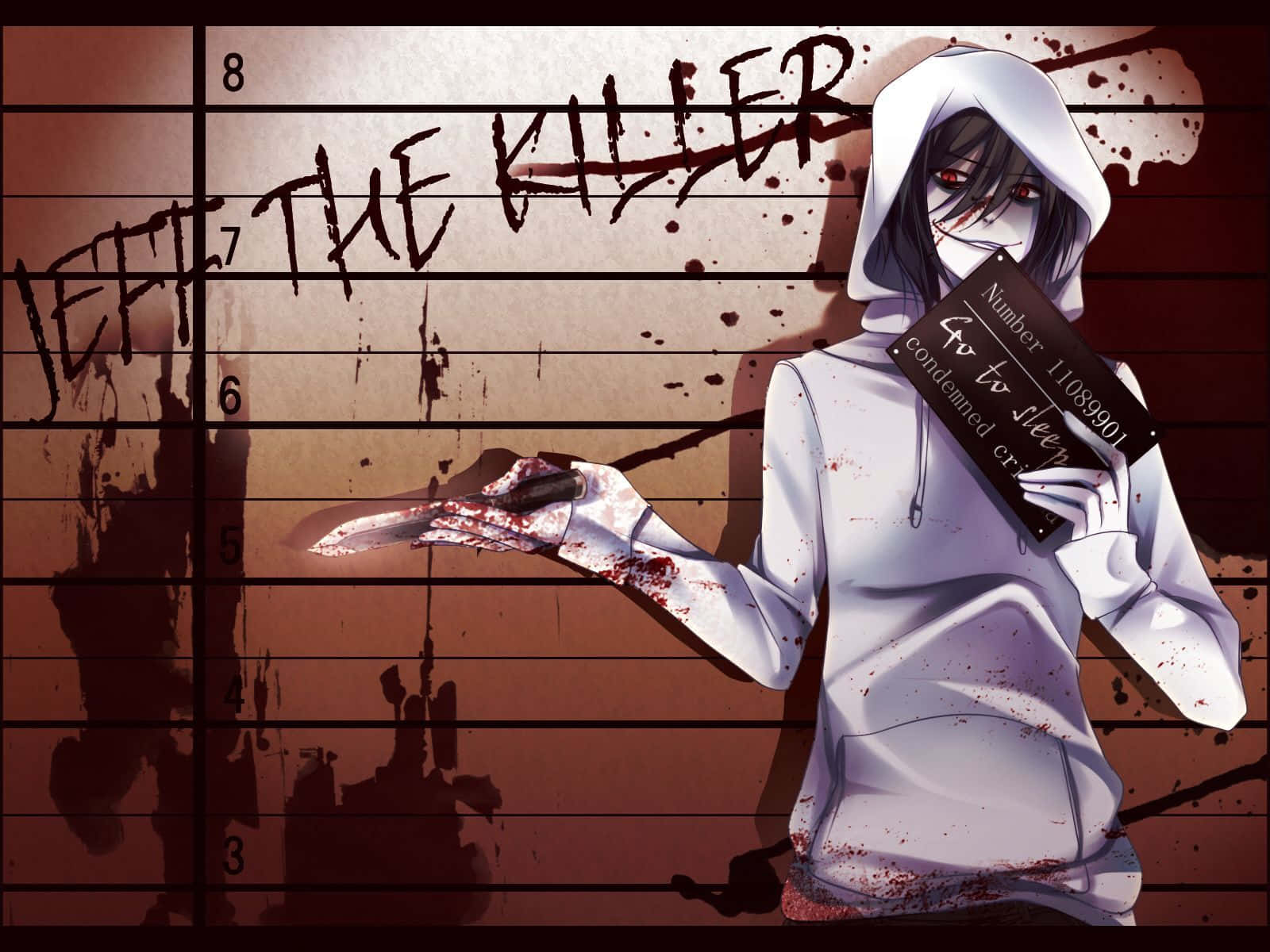 Jeff The Killer, white hoodie, bloody knife, HD Desktop Wallpaper