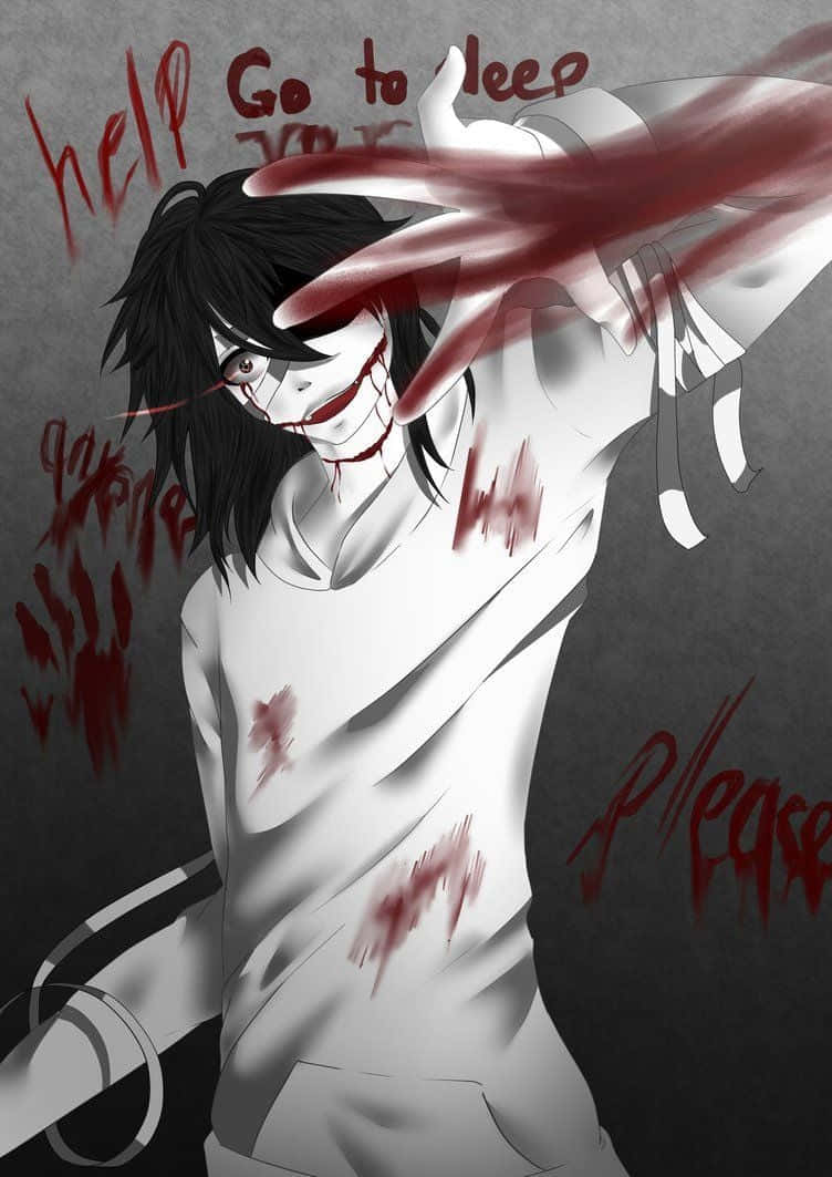 Jeff The Killer, anime character, black hair, SD Phone Wallpaper