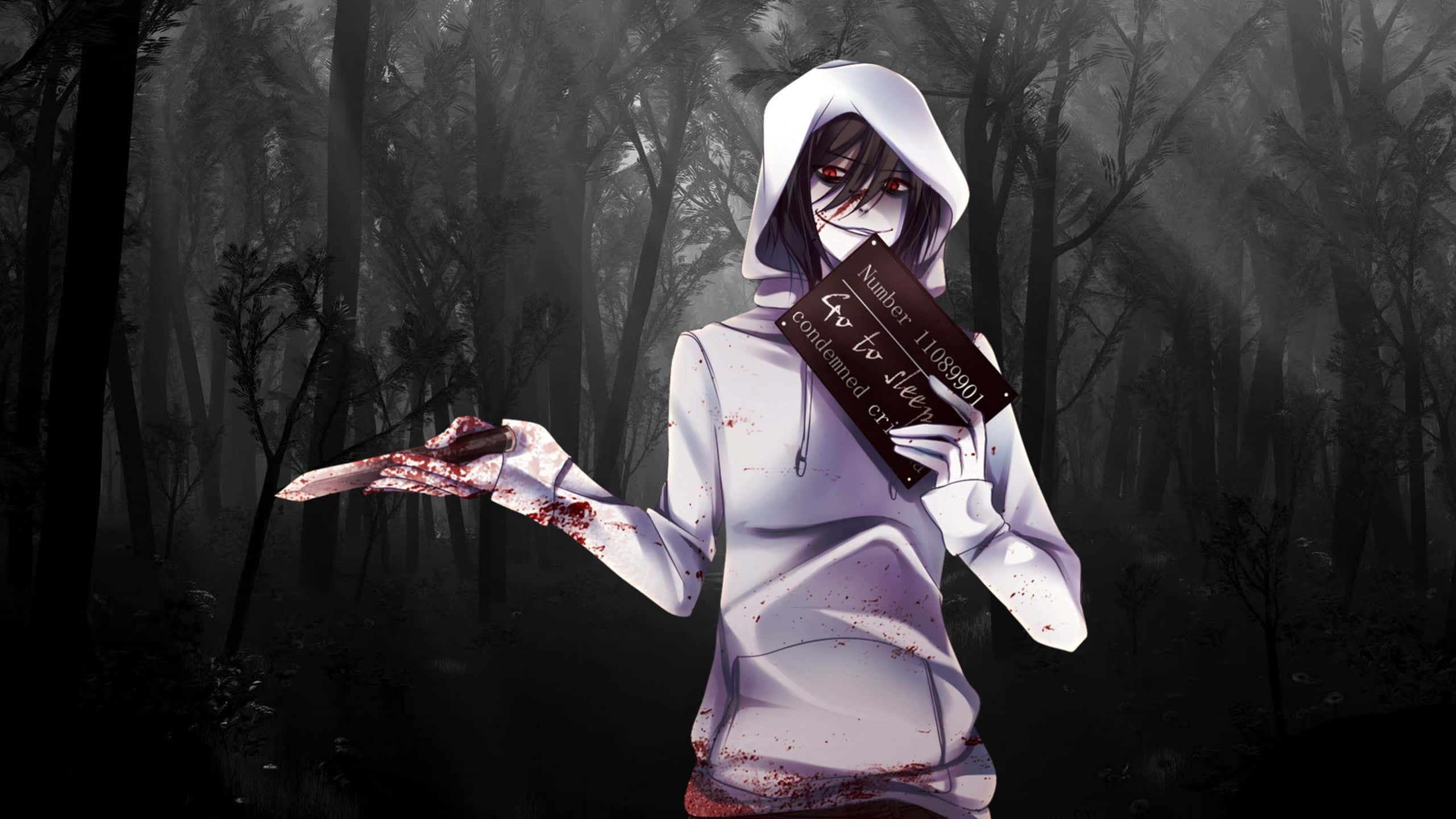 Jeff The Killer, hooded anime girl, red eyes, 2K Desktop Wallpaper