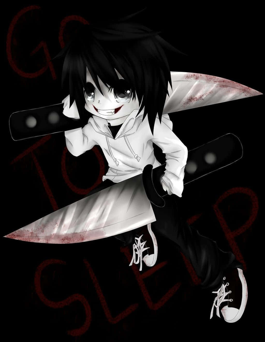 Jeff The Killer, chibi anime character, black hair, HD Phone Wallpaper