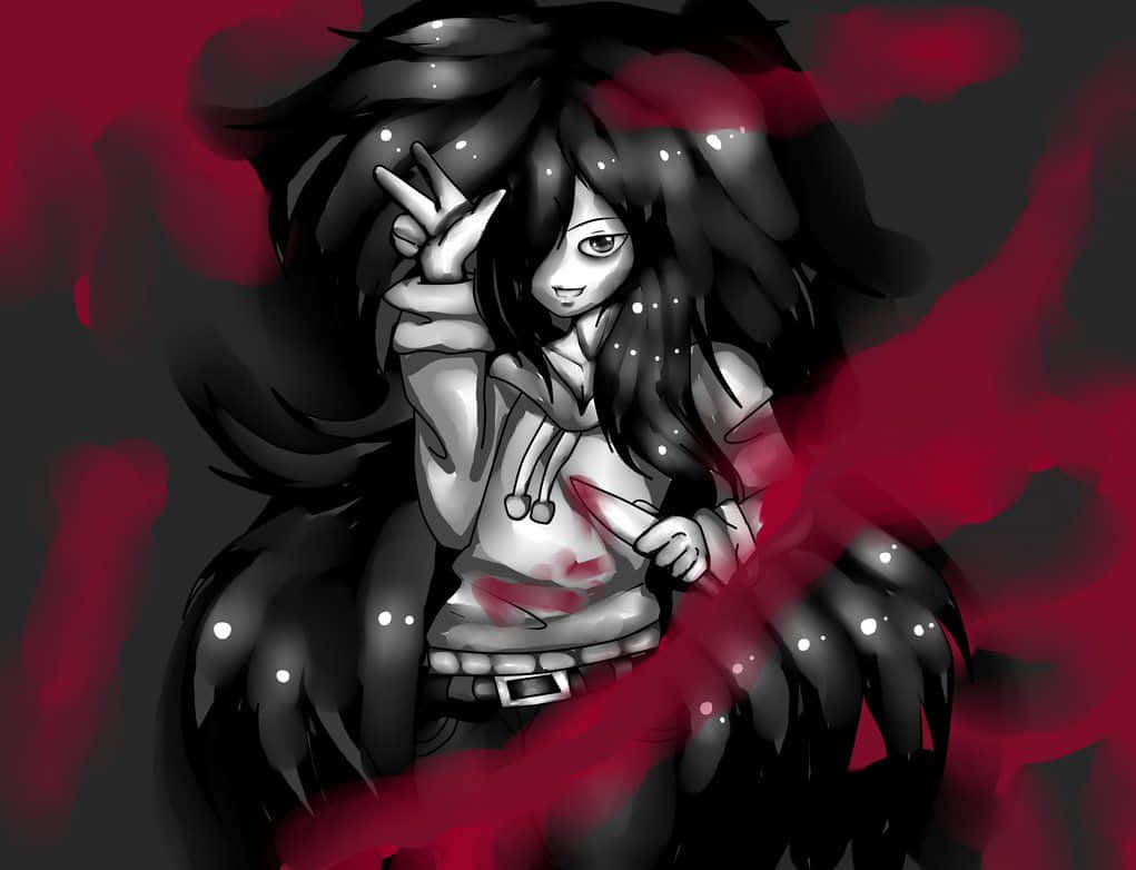 Jeff The Killer, anime girl, long black hair, SD Desktop Wallpaper