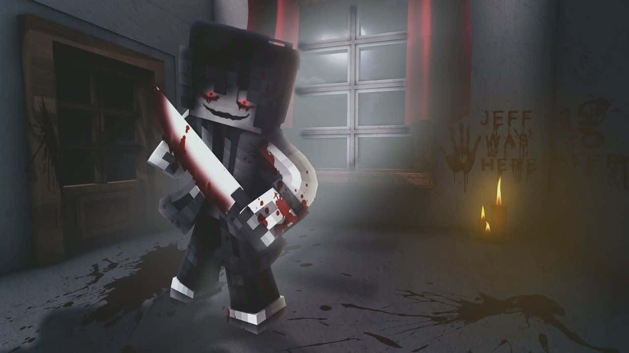 Jeff The Killer, Minecraft-style, bloodied knife, HD Desktop Wallpaper